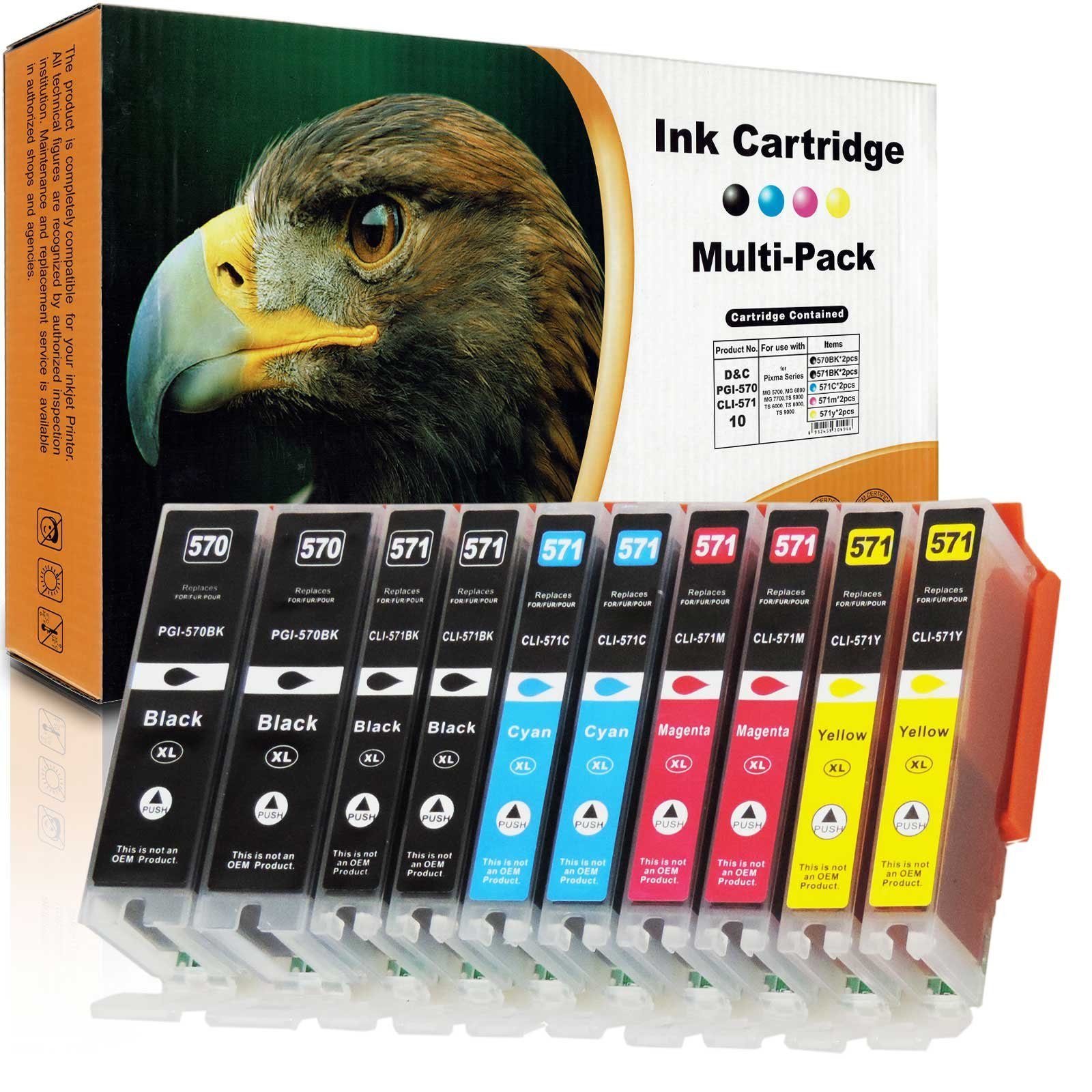 Kompatibel Canon PGI-570 XL, CLI-571 XL Multipack 10-Farben (2x Schwar Tintenpatrone (Set, 9055)