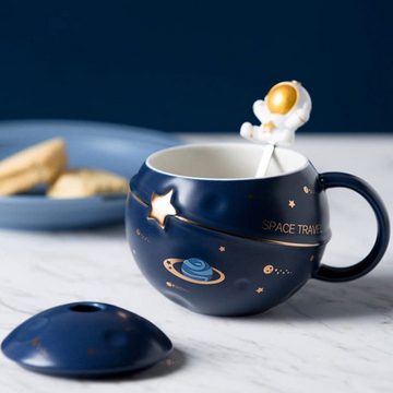 Atäsi Tasse Astronaut Tasse,Kaffeetasse aus Keramik Becher mit Deckel und Löffel