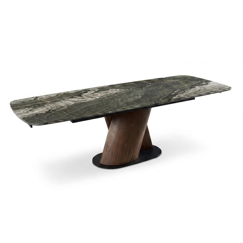 Xlmoebel Säulen-Esstisch Modernes Graues Polsterbett Textil Holz Doppelbett Schlafzimmer Luxus (1-St., 1-tlg)