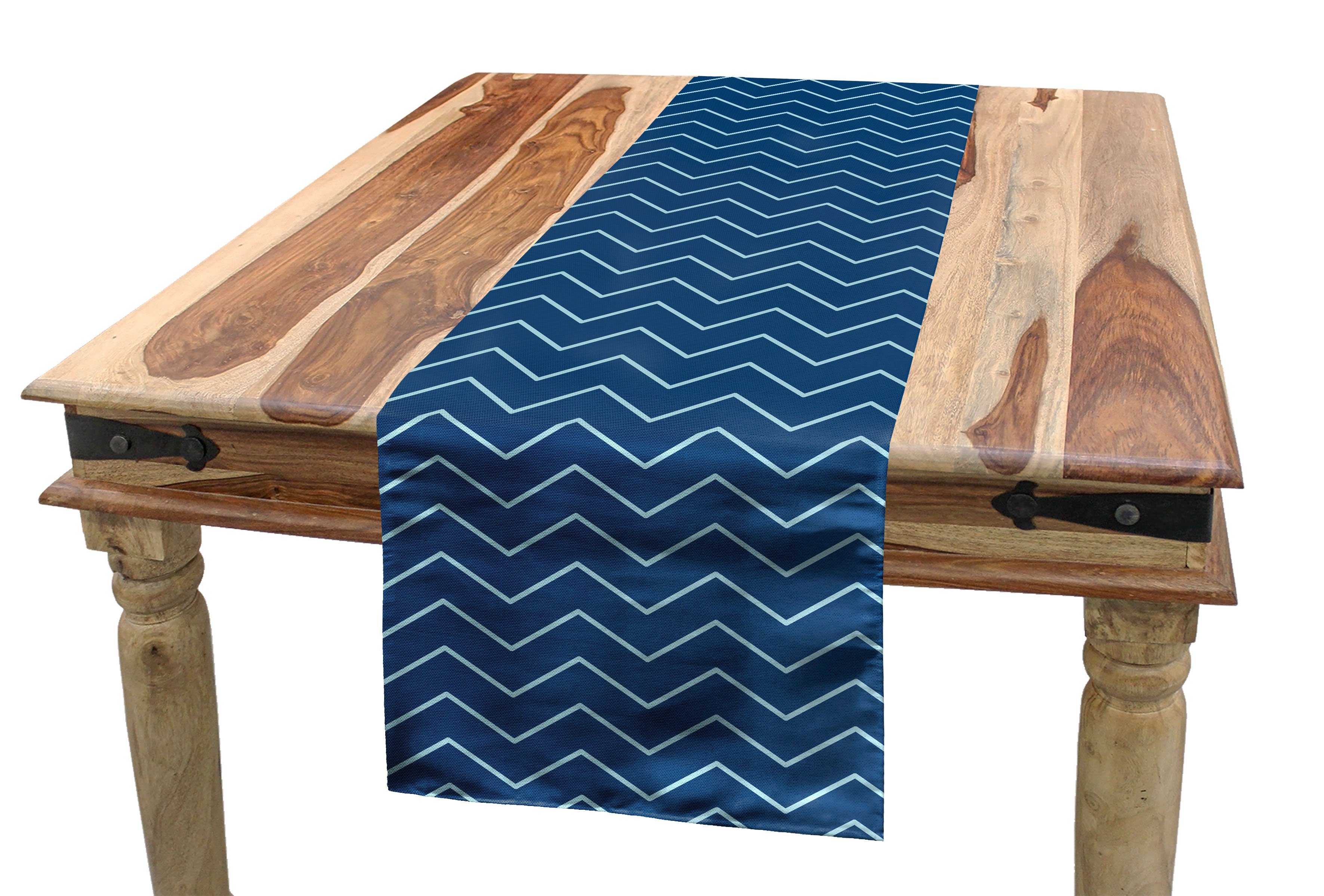 Zigzags Chevron-Linien Esszimmer Küche Abakuhaus Navy blau Rechteckiger Tischläufer, Dekorativer Tischläufer