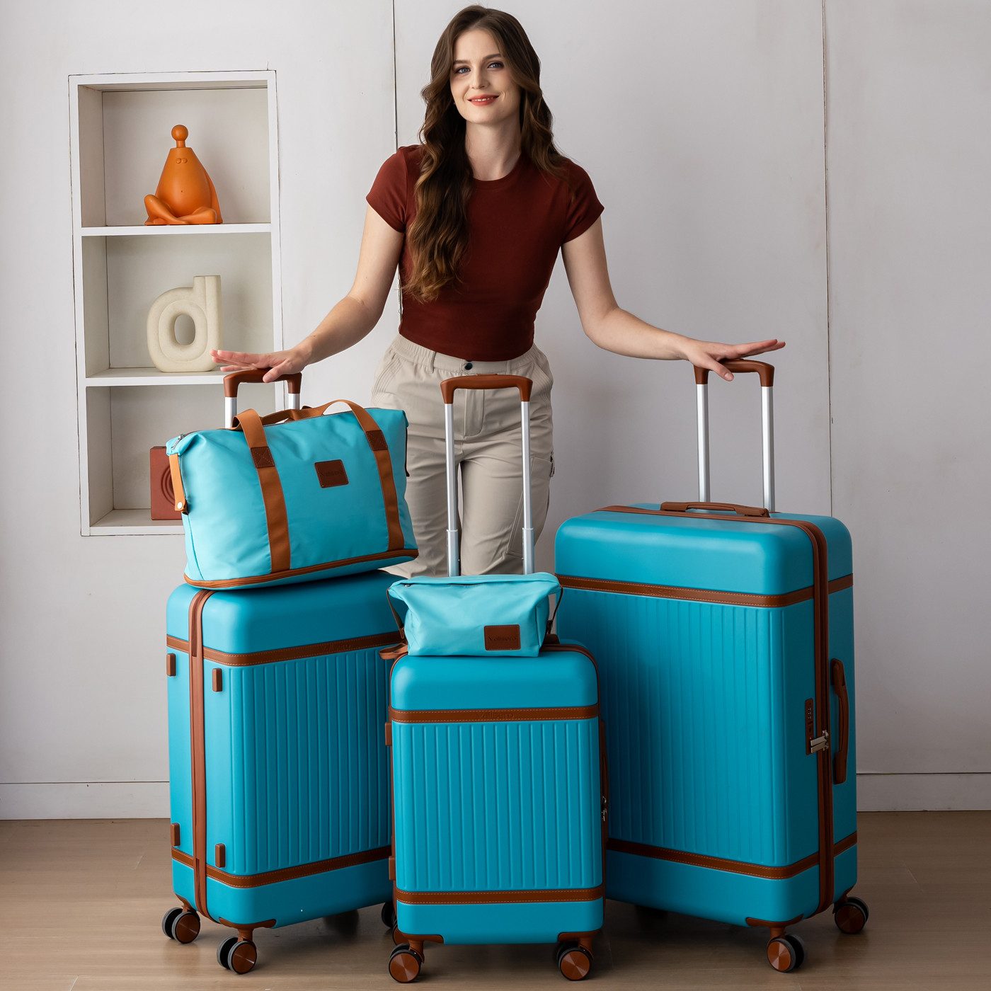 VALLSERO Trolleyset Hartschalen-Koffer set (M, L,XL) Rollkoffer, Reisekoffer, Handgepäck 4 Rollen, ABS-Material, TSA Zollschloss