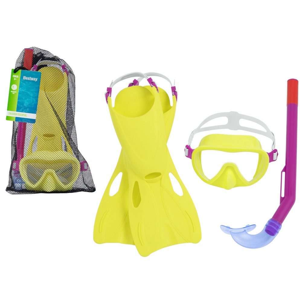 BESTWAY Tauchset Schnorchelset Schwimmflossen Taucherbrille, UV-Schutz, Trockenschnorchel, latexfrei, verstellbar