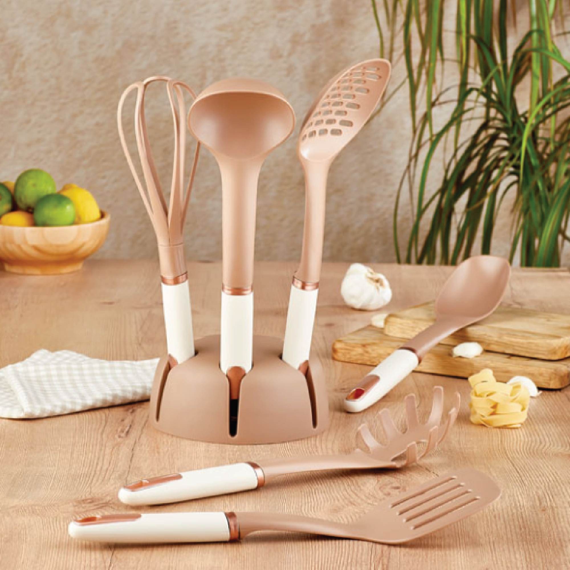 Vip Ahmet Kochbesteck-Set Küchenhelfer Set 6-tlg, Kunststoff Kochbestecki BPA-frei (Ständer, Schaumkelle, Nudelkelle, Besen, Kelle, Löffel, Spatel), 7-teiliges  – Bild 2 von 5
