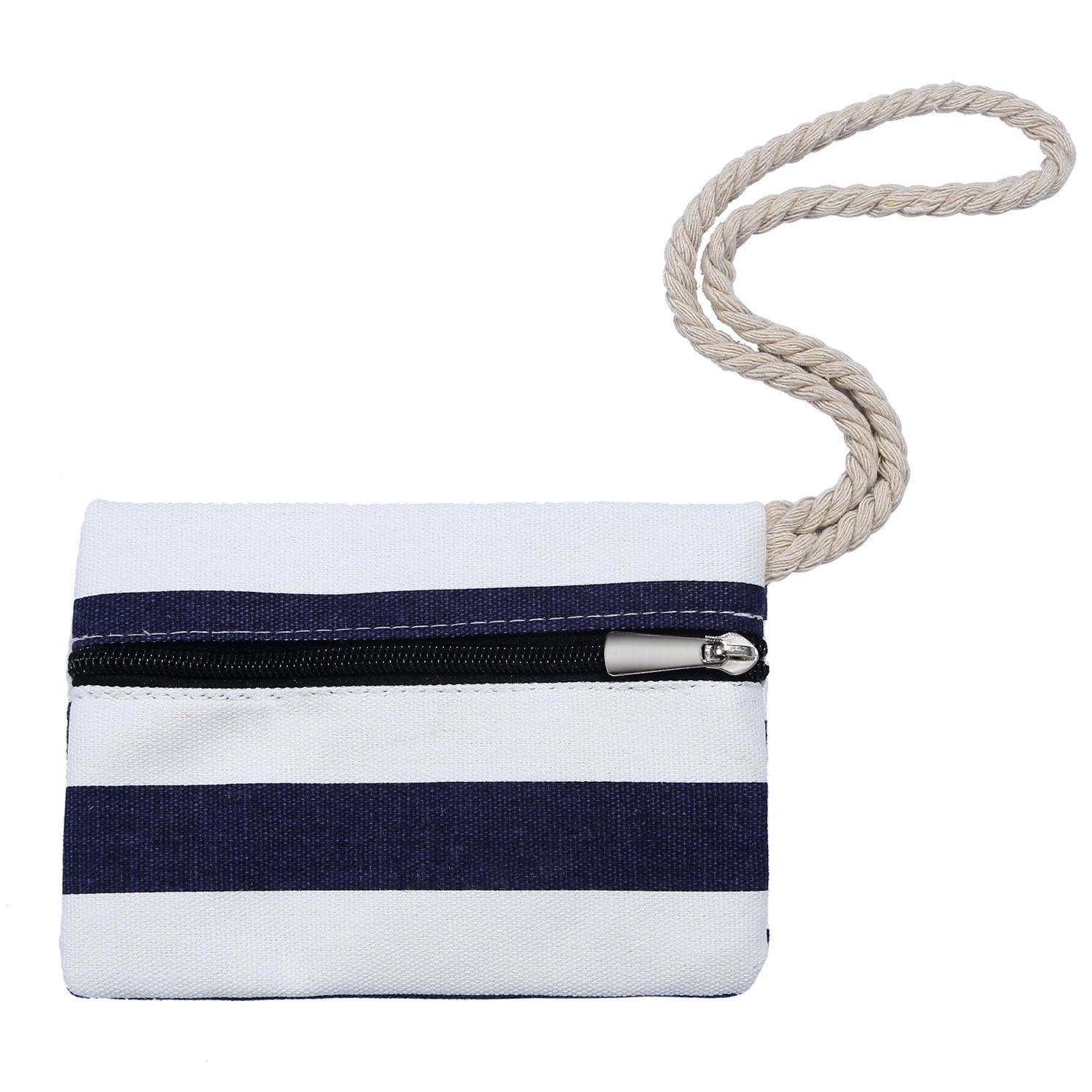 Beutel wasserabweisende inkl. gestreift Tasche 1 dunkelblau-weiß Reißverschluss, Shopper DonDon (2-tlg), mit Strandtasche kleinem Strandtasche, Große