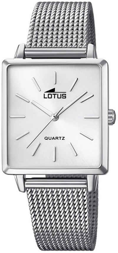 Lotus Quarzuhr LOTUS Damen Uhr Fashion 18718/1, Damenuhr eckig, klein (ca. 27mm) Edelstahlarmband silber