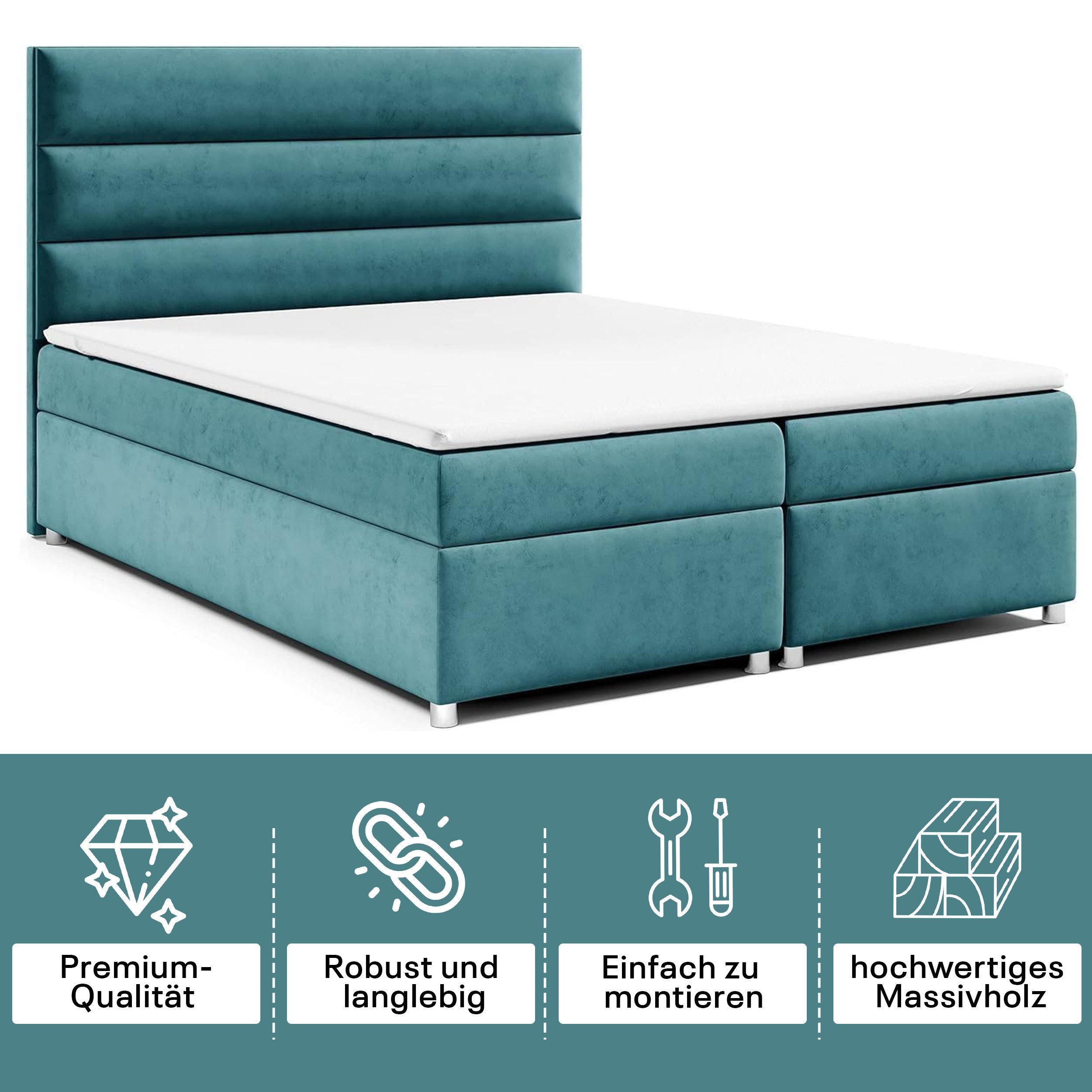 Best for Home Boxspringbett Trinity K-1 LUX – Modern Boxspringbett mit Stauraum & Komfort (Boxspringbett-Set, 1-St., Komplettes Boxspringbett-Set inklusive Matratze und Topper), Ergonomischer Schlafkomfort, großer Stauraum