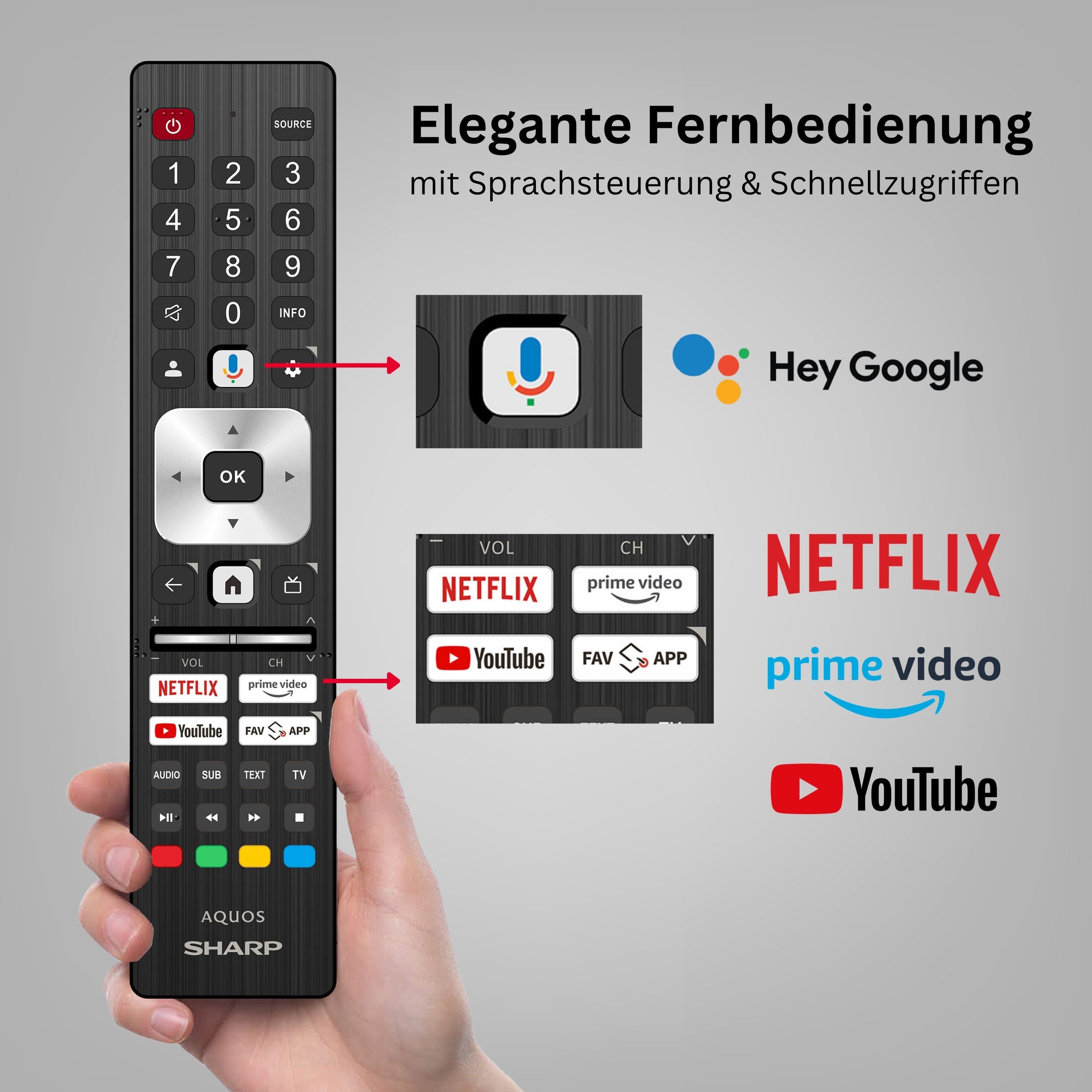 Sharp 50HR7765E QLED-Fernseher (126 cm/50 Zoll, 4K Ultra HD, Google TV, Google TV, 144Hz Gaming, HDR Dolby Vision & Dolby Atmos)