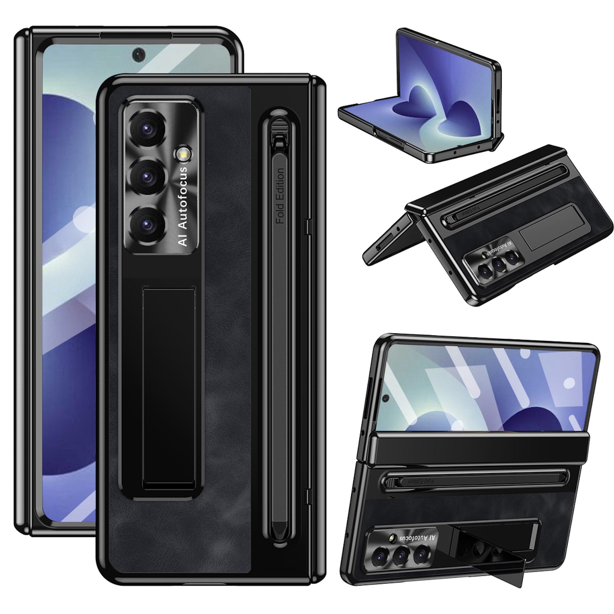 Wigento Handyhülle Klapphülle + H9 Display Glas Samsung Galaxy Z Fold8 5G Schwarz 8,00 Zoll und 6,50 Zoll, Display Pen, Standfunktion