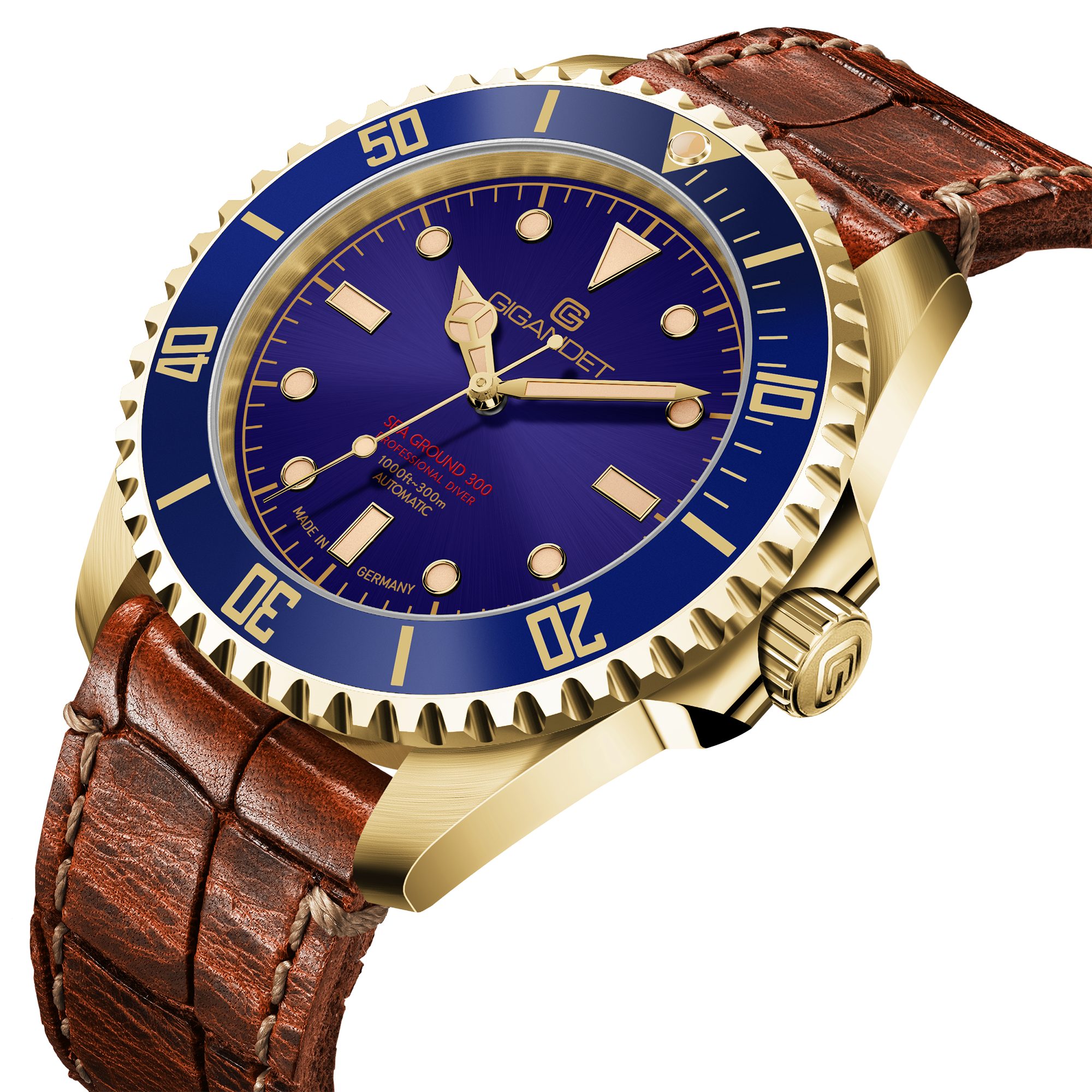 Gigandet Automatikuhr SEA GROUND 300 VINTAGE, Made in Germany, Saphirglas, Swiss SuperLuminova Old Radium
