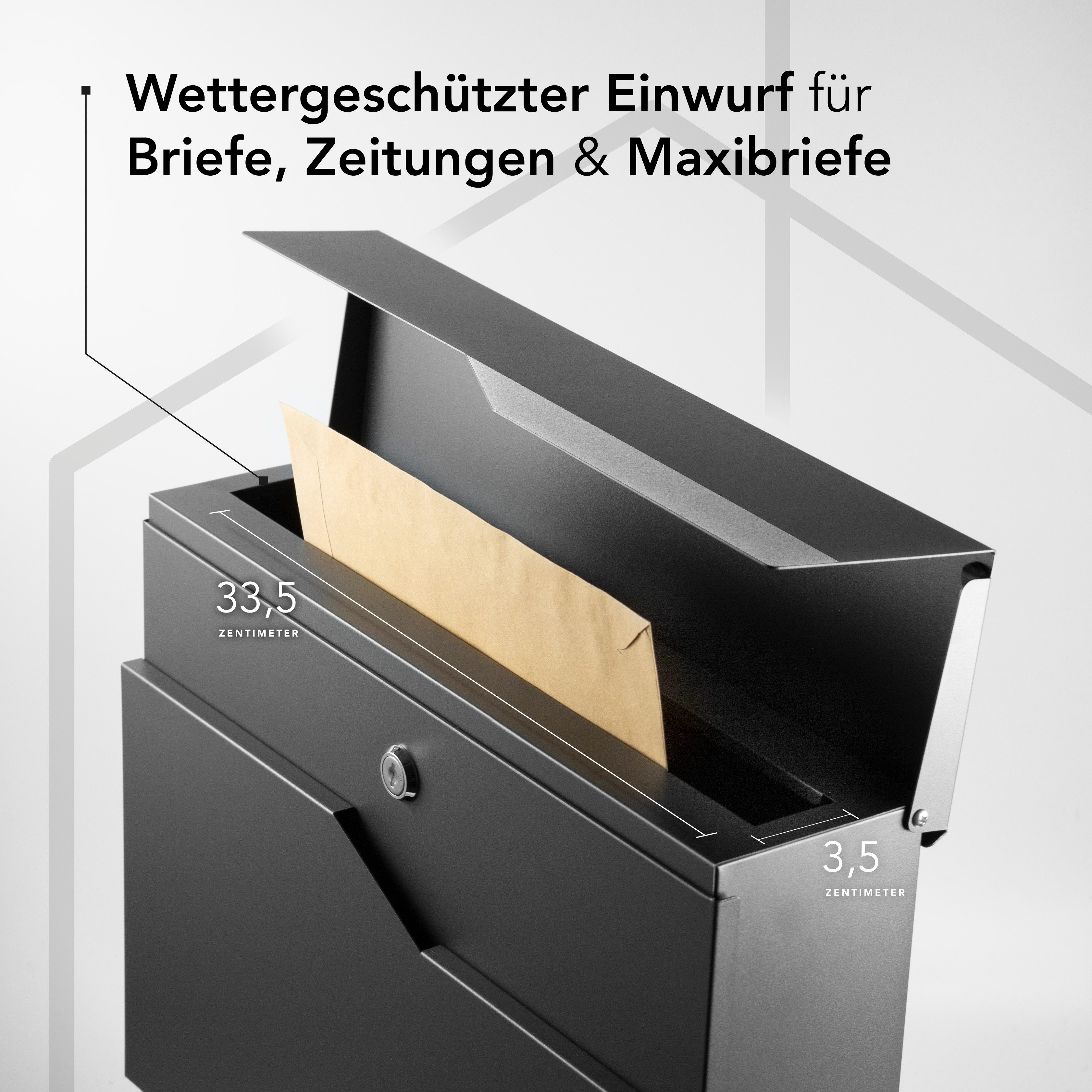 NewHabitat Briefkasten Moderner Briefkasten "Manhattan" mit Zeitungsfach, Anthrazit RAL7016 (Komplettset, Modell: Manhattan), Rostfrei – Bild 4 von 5
