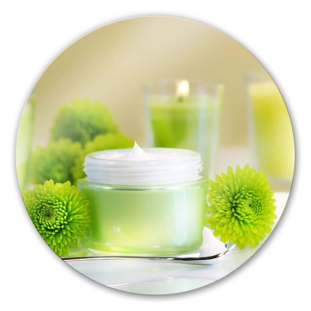 Glasbild Glas Wandbild Rund Glasbild Badezimmer Kerze Zitrone Wellness