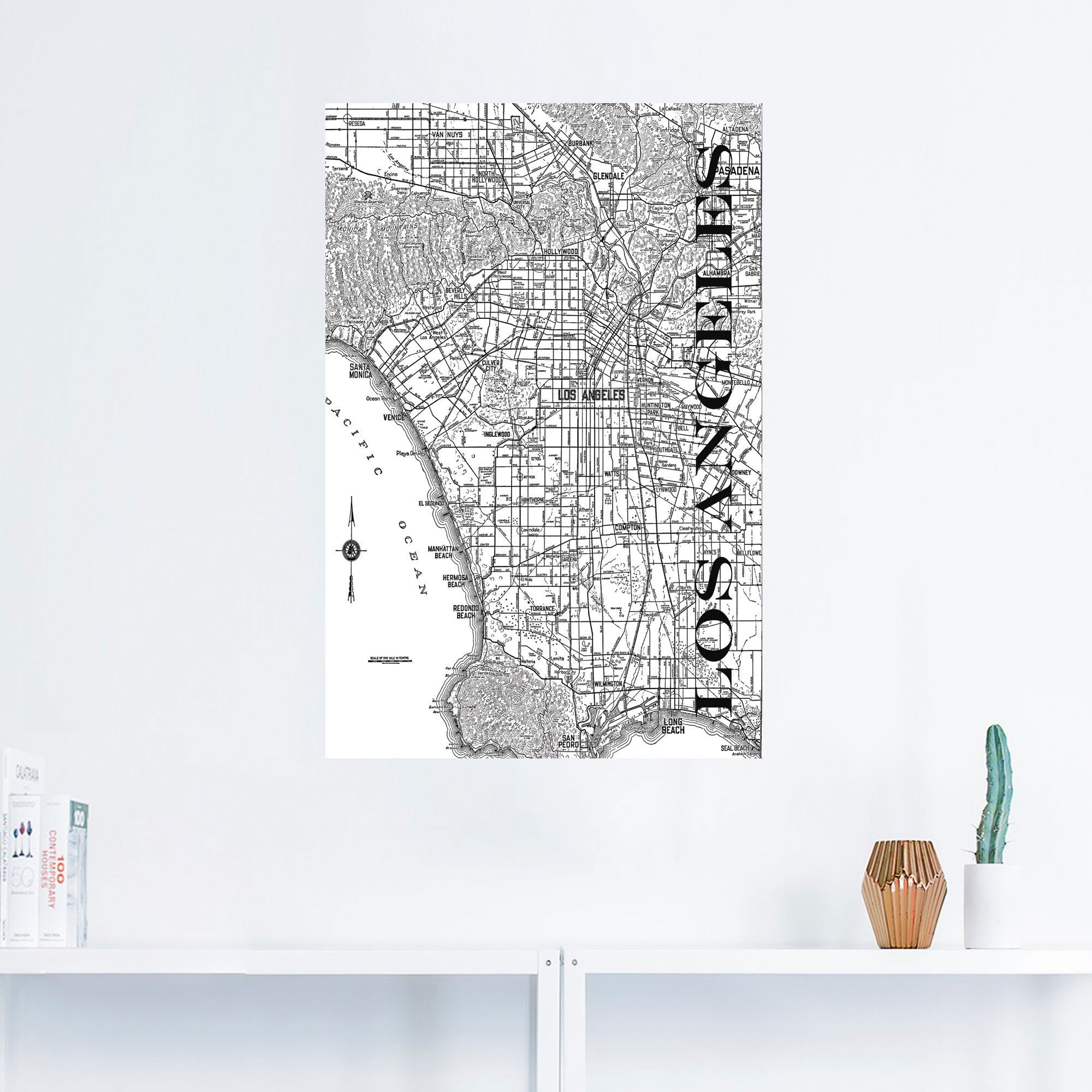Artland Wandbild Los Angeles Karte oder versch. Poster in Straßen Leinwandbild, Größen Alubild, Wandaufkleber (1 Karte, als Amerika St)