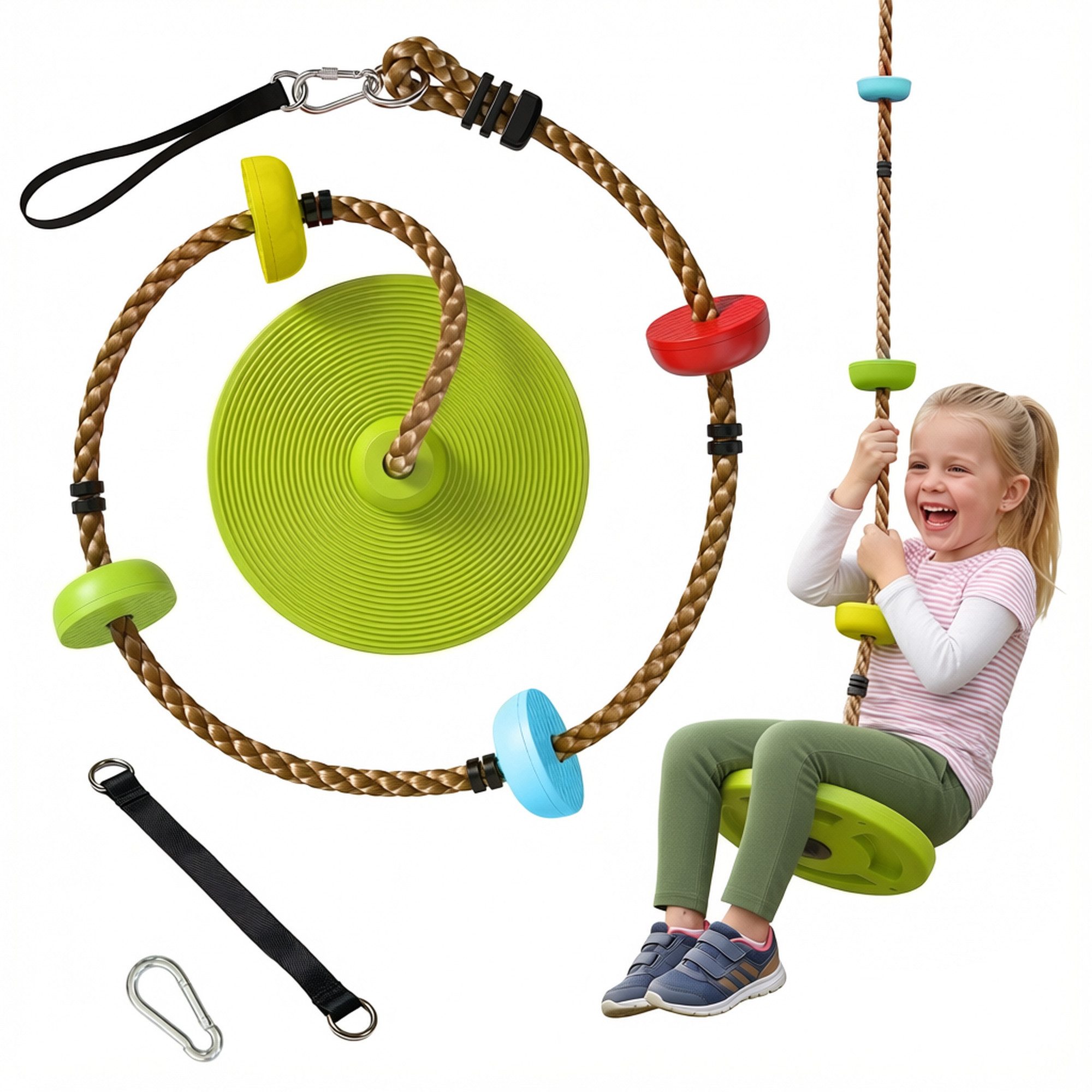 AIYAPLAY Slackline Kletterseil Schaukel mit Plattform, Scheibenschaukel Sitz Outdoor, für 3-8 Jahre Kinder Grün