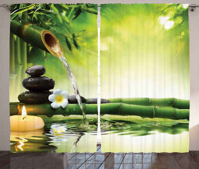 Gardine »Schlafzimmer Kräuselband Vorhang mit Schlaufen und Haken«, Abakuhaus, Spa Meditation Steine ​​Bambus