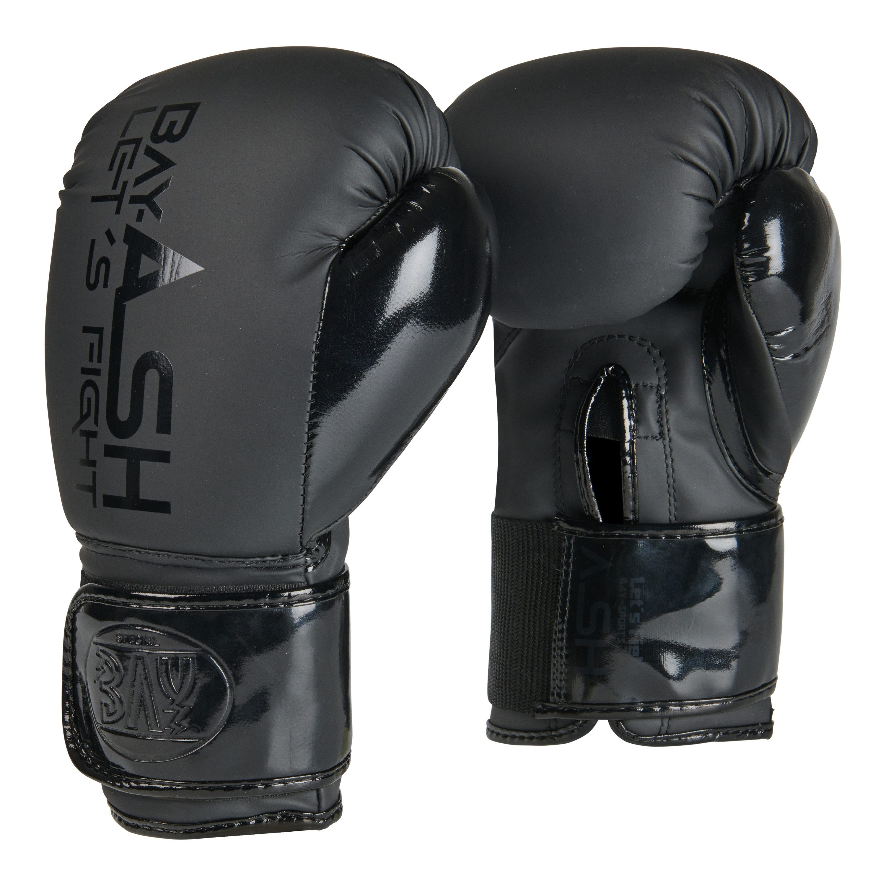 BAY-Sports Boxhandschuhe ASH Black schwarz Box-Handschuhe 8-16 Unzen für Boxen Kickboxen MMA (Paar), Edles Matt-Schwarz Design Hochwertig Robust 8-10-12-14-16 Unzen