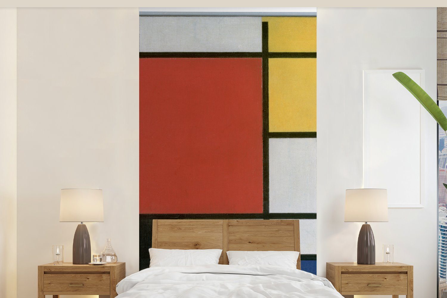 MuchoWow Fototapete Komposition 2 in Rot Blau und Gelb - Piet Mondrian, Matt, bedruckt, (2 St), Vliestapete für Wohnzimmer Schlafzimmer Küche, Fototapete