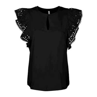 summum woman T-Shirt »Summum Blusenshirt kurzarm, mit Spitzenärmeln, schwarz«