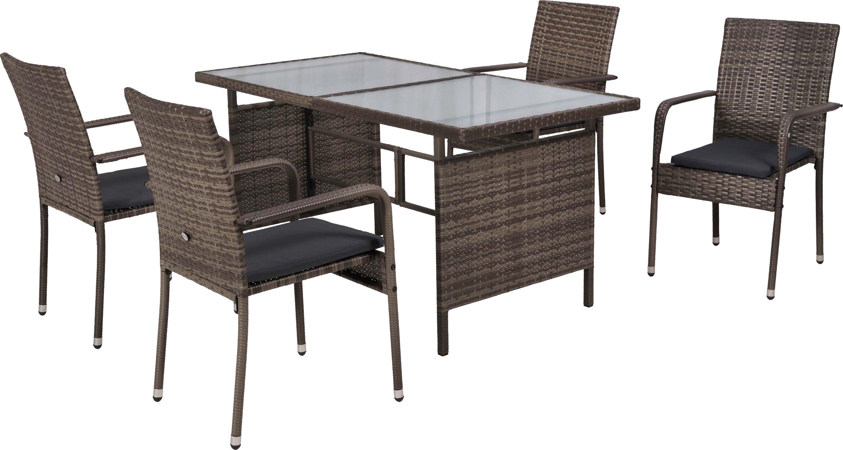 MERXX Garten-Essgruppe Barcelona, (Set, 9-tlg), inkl. 4 Sessel, 4 Auflagen, 1 Tisch
