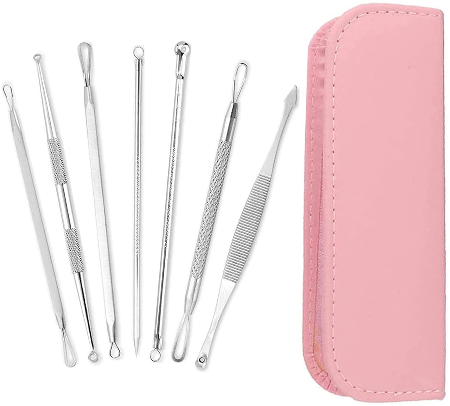 COOL-i ® Mitesserentferner, Komedonenentferner Set,7 In 1 Tool Kit(Rosa)