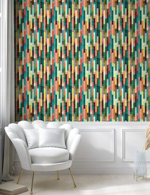 Abakuhaus Vinyltapete selbstklebendes Wohnzimmer Küchenakzent, Abstrakt Bunte Grunge Stripes