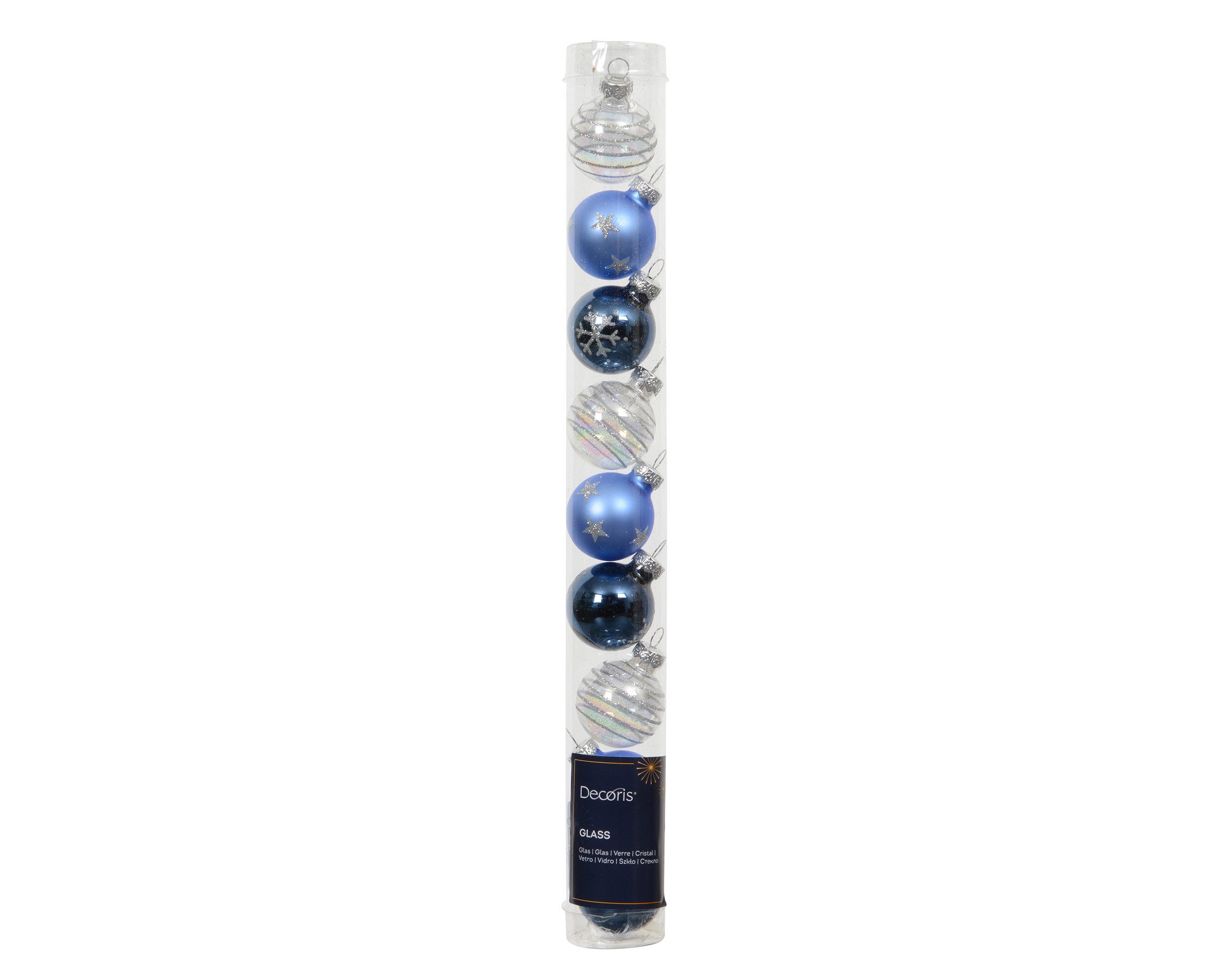 Kaemingk Weihnachtsbaumkugel, Weihnachtskugeln Glas mit Motiven 3cm 9er Set Blau / Weiß Mix