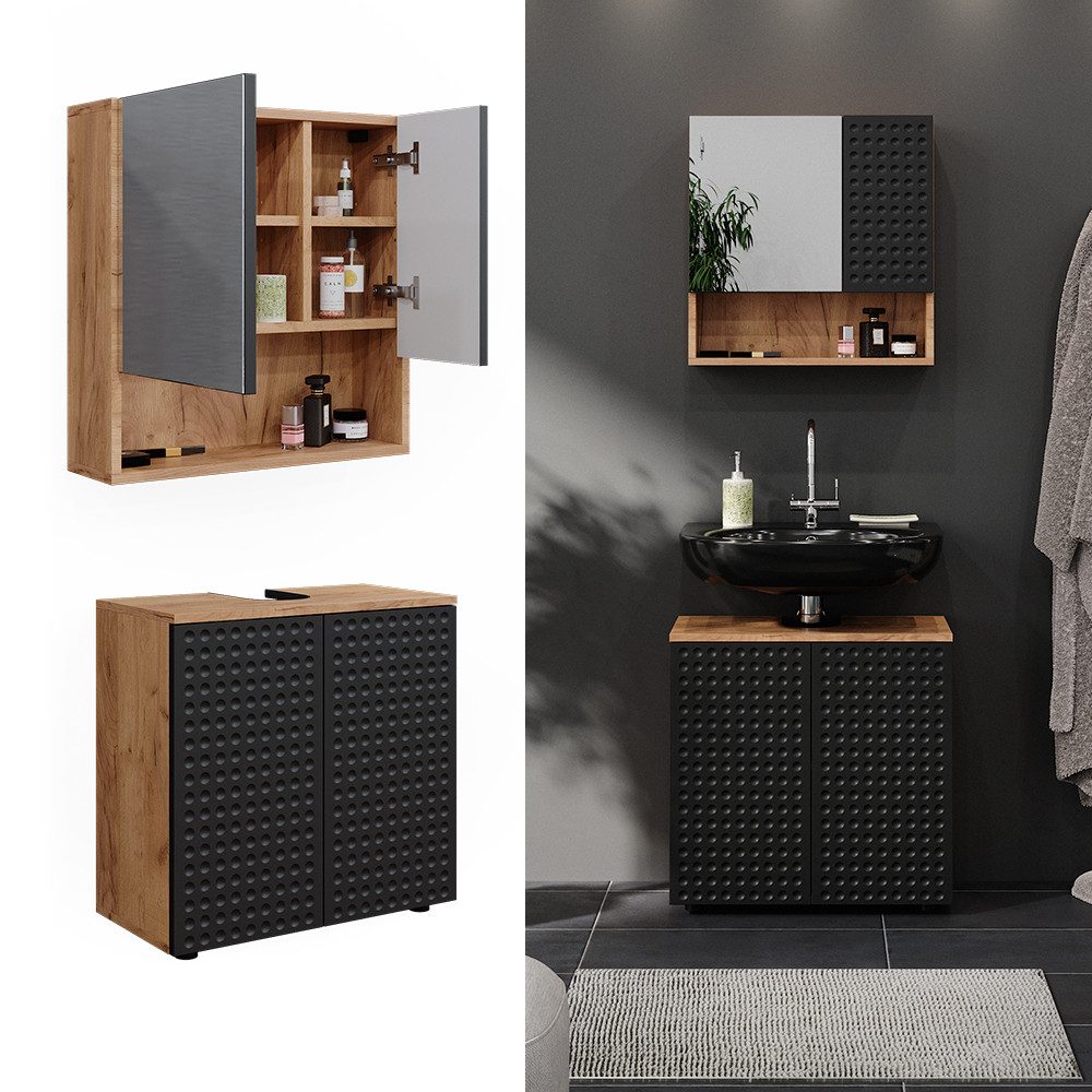 Vicco Badmöbel-Set Irma, Goldkraft Eiche/Anthrazit, 2 günstig online kaufen