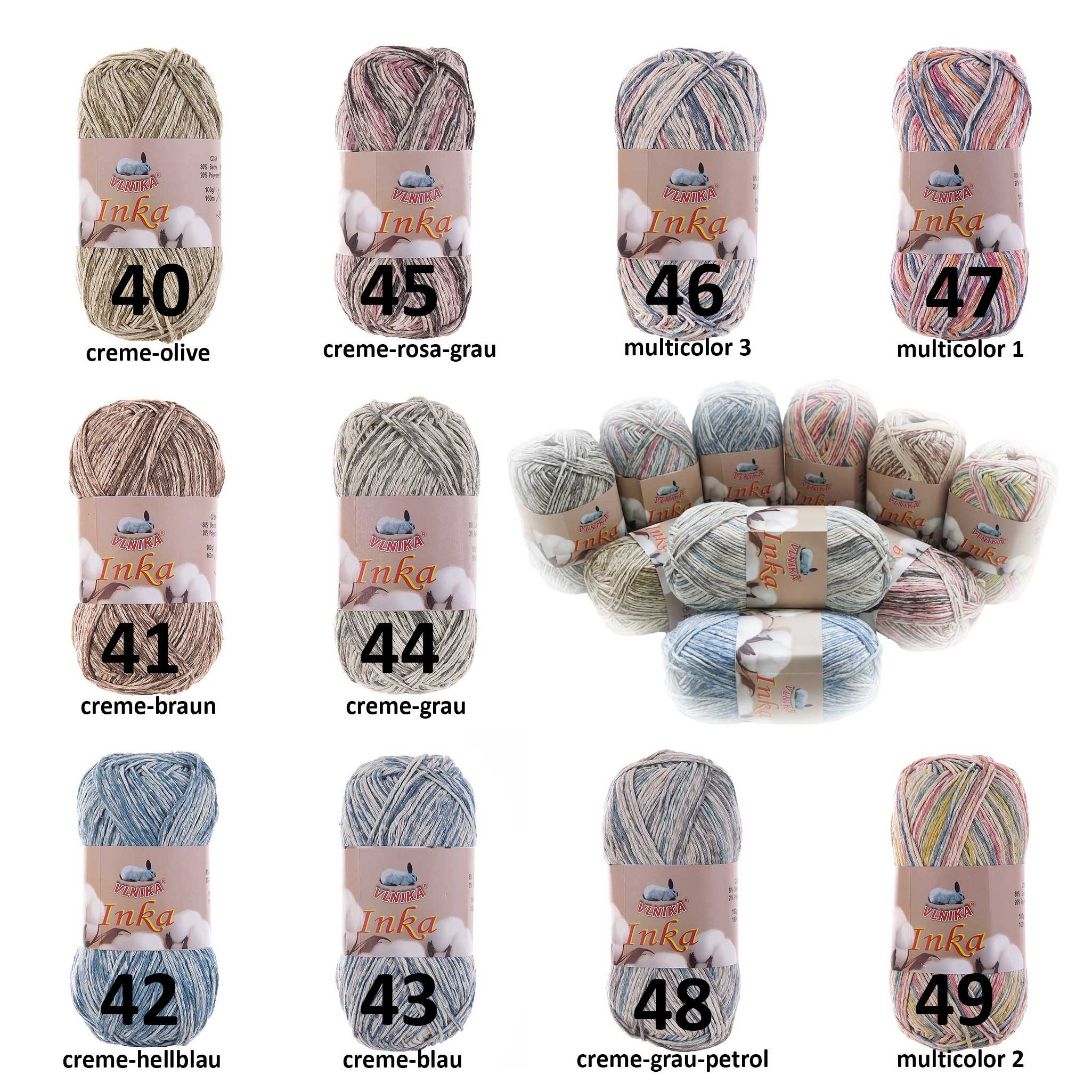 VLNIKA 5 x 100g Inka mehrfarbig Farbverlaufgarn Baumwolle Häkeln Stricken Häkelwolle, 160 m (Sparpaket), 41 creme-braun
