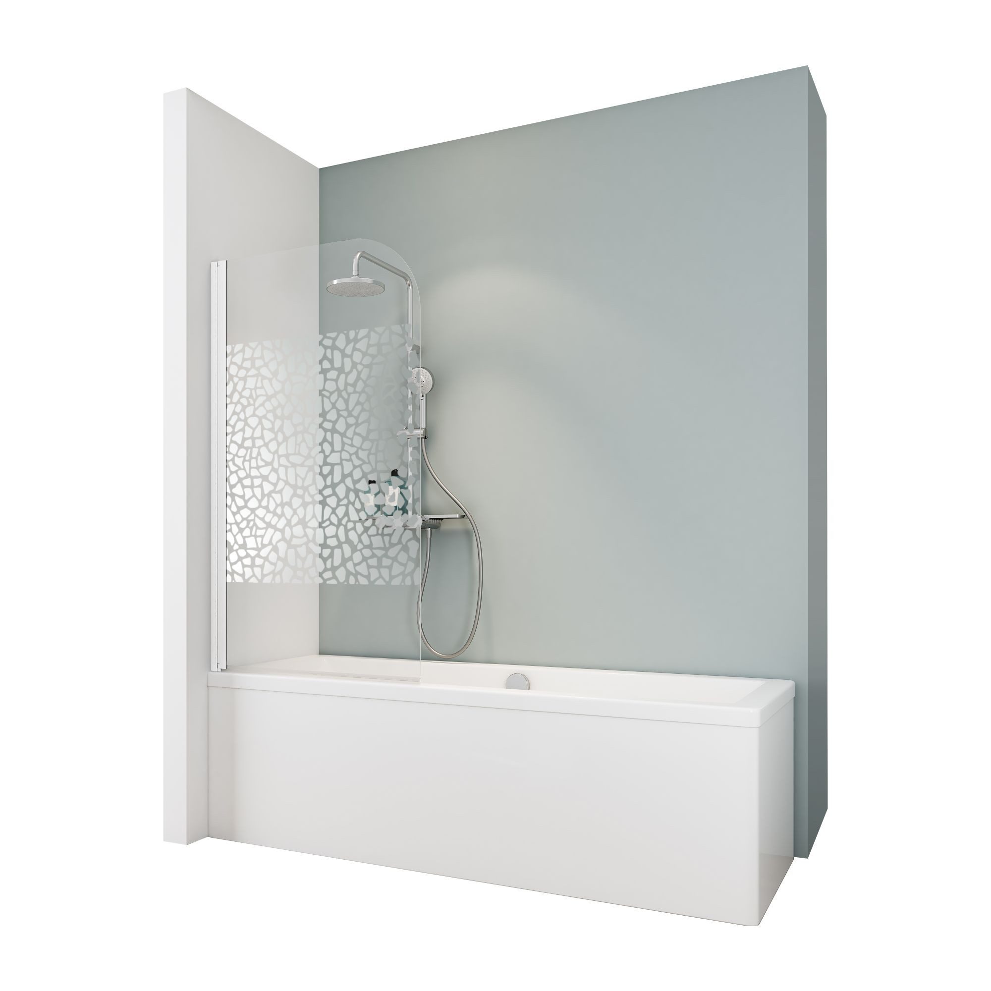 Schulte Badewannenfaltwand 80x140 cm, Duschwand für Badewanne, Dekor Terrazzo Chrom, Glas, (1 tlg), pendelbar, 5 mm Sicherheitsglas
