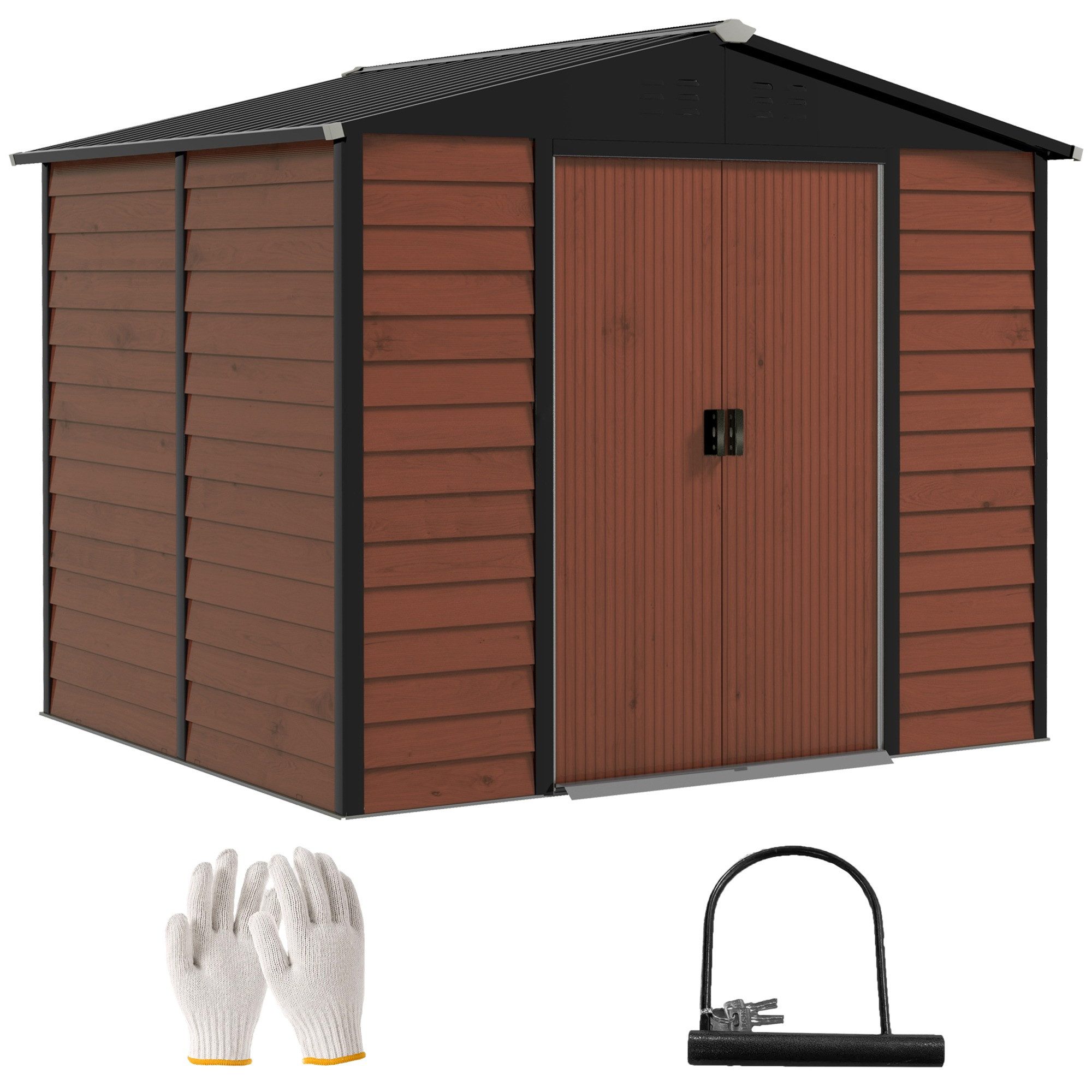 MC Star Gerätehaus Geräteschuppen aus Metall, wetterfest & rostfrei, abschließbar, (2,40 x 2,06 x 1,98 m, Teak)