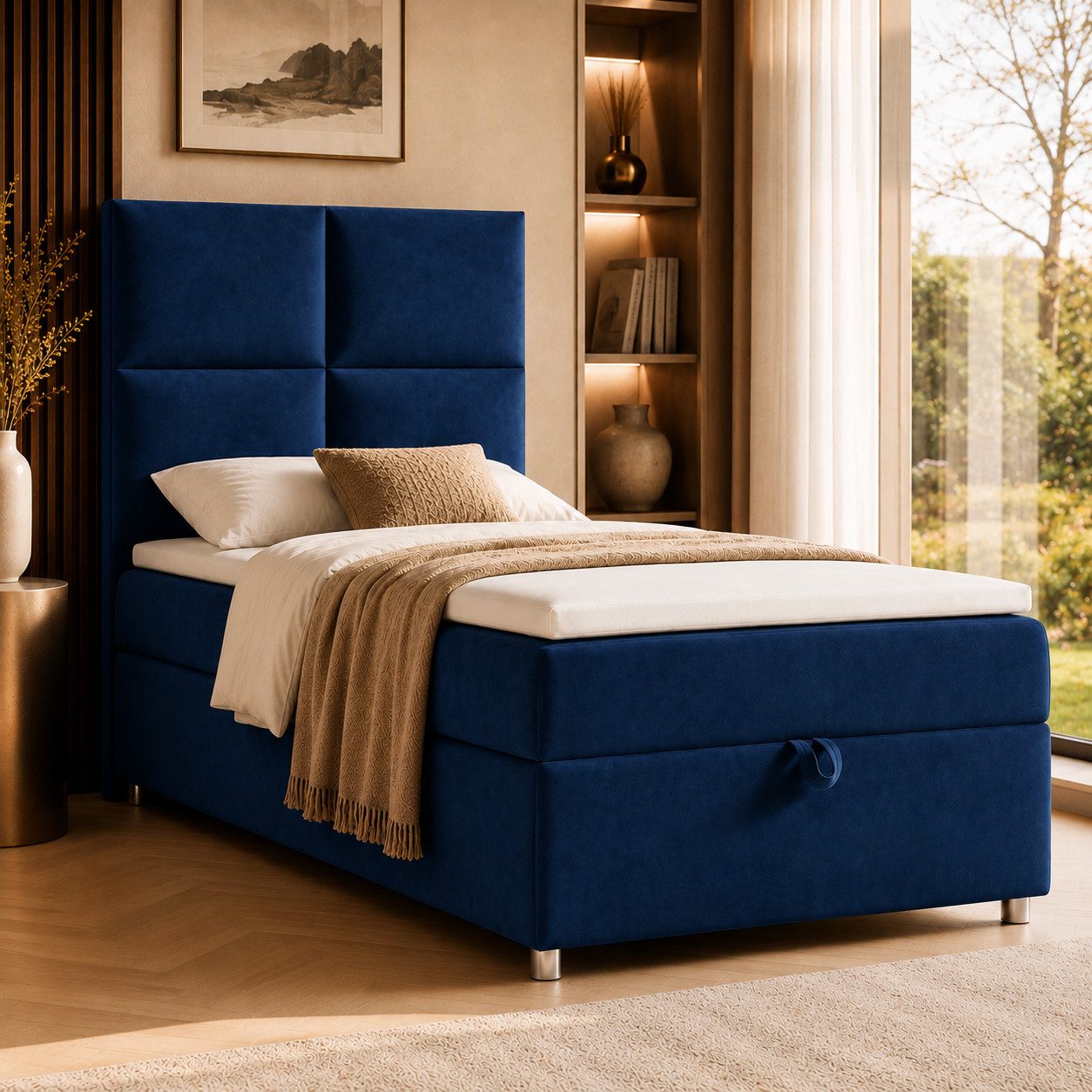 Best for Home Boxspringbett Trinity K-2 mit Bettkasten & Topper – Komfort & Stauraum (Einzelbett, Hotelbett, Polsterbett gepolstertes Kopfteil, Jugendbett, Kinderbett versch. Größen, 1-St., 70x200 80x200 90x200 100x200 cm), Einzel-Boxspringbett mit integriertem Stauraum, gepolstertem Kopfteil