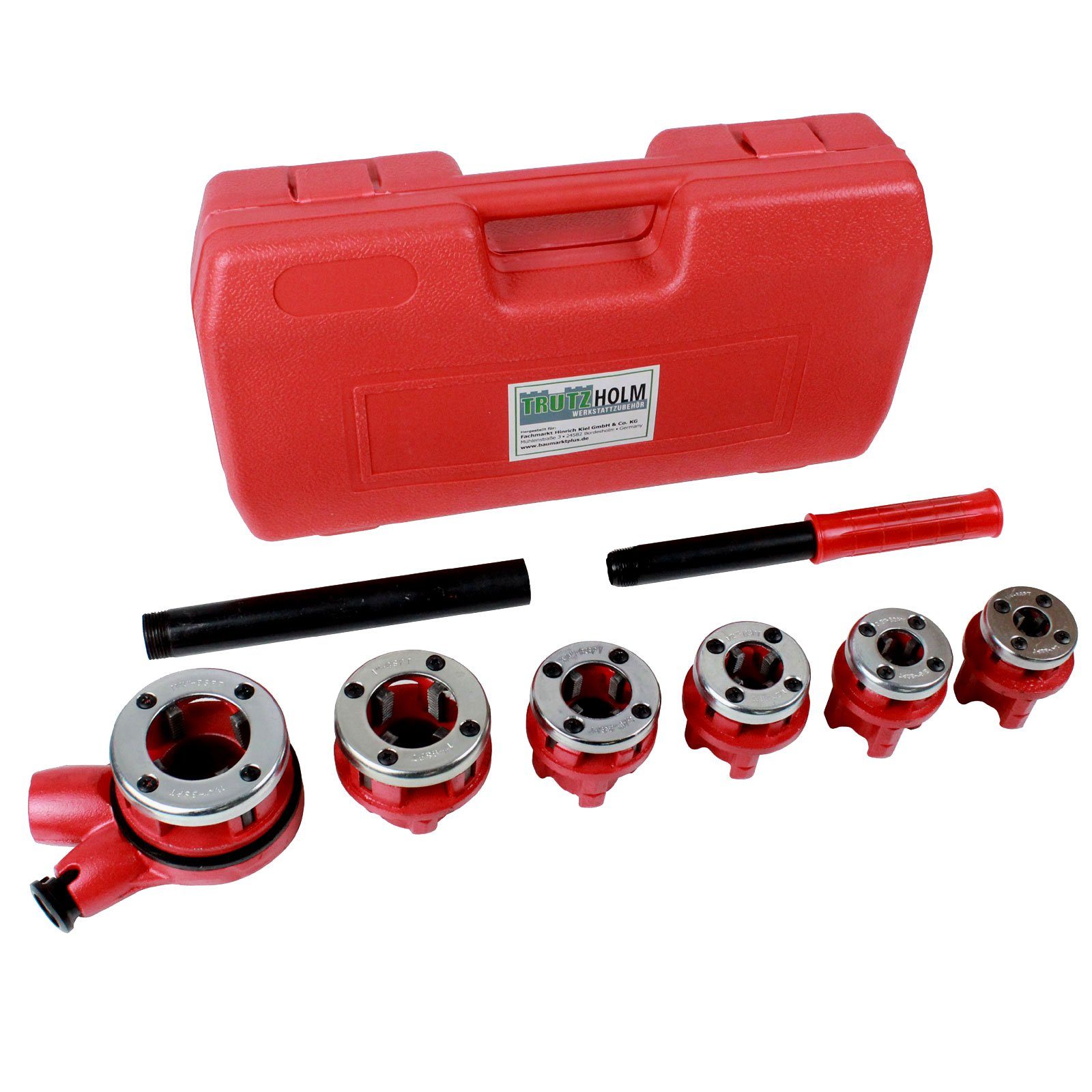 TRUTZHOLM Gewindeschneider Gewindeschneidkluppensatz Rohrgewindeschneidsatz Schneidkluppe, Set, 9-tlg., für Rohre von 1/4 bis 1 1/4
