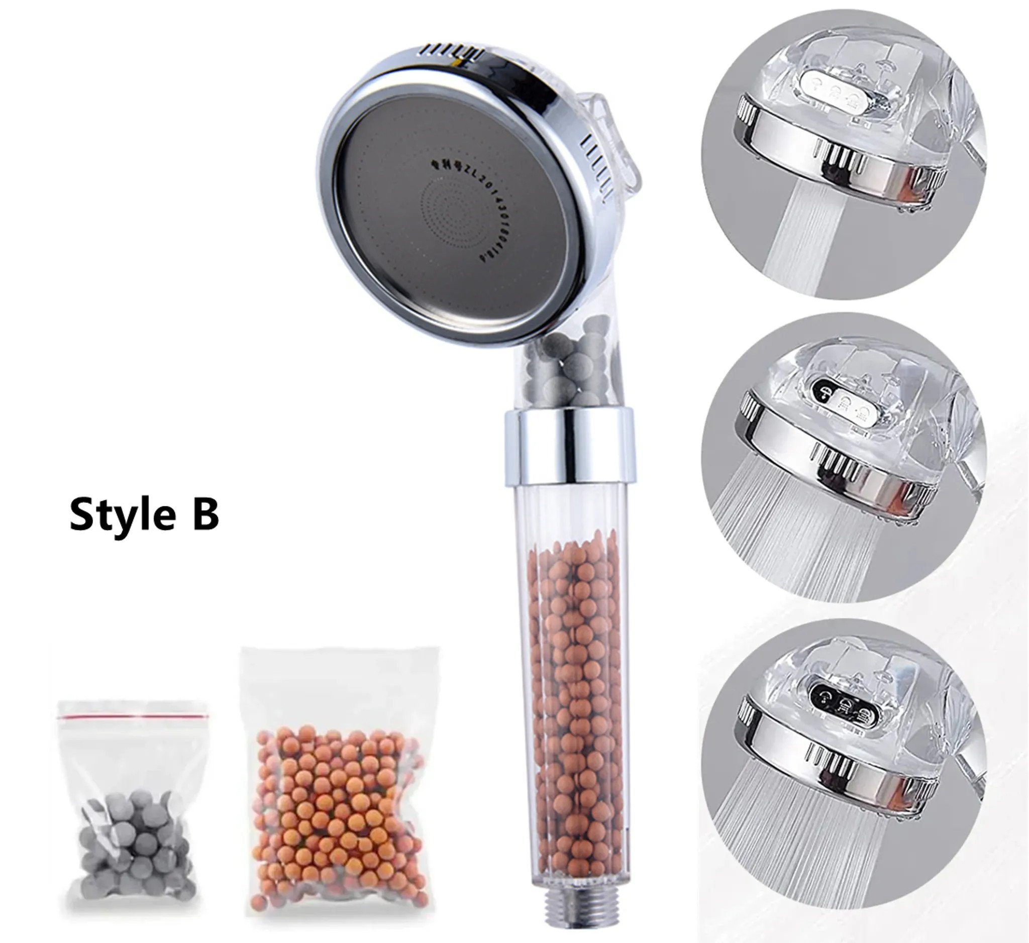XDeer Duschbrause 3 IN 1 Filtration Duschkopf Duschbrause Wassersparend Duschkopf, mit Ionenfilter Kalkfilter und 3 Strahlarten