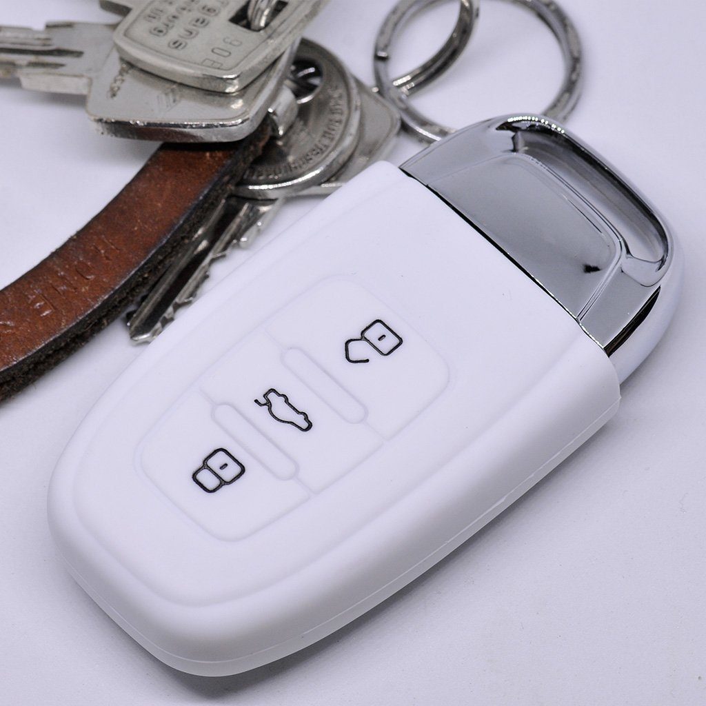 mt-key Schlüsseltasche Autoschlüssel Softcase Silikon Schutzhülle Weiß, für Audi A5 S5 A4 S4 Q3 Q5 A6 S6 R8 TT 3 Tasten KEYLESS SMARTKEY