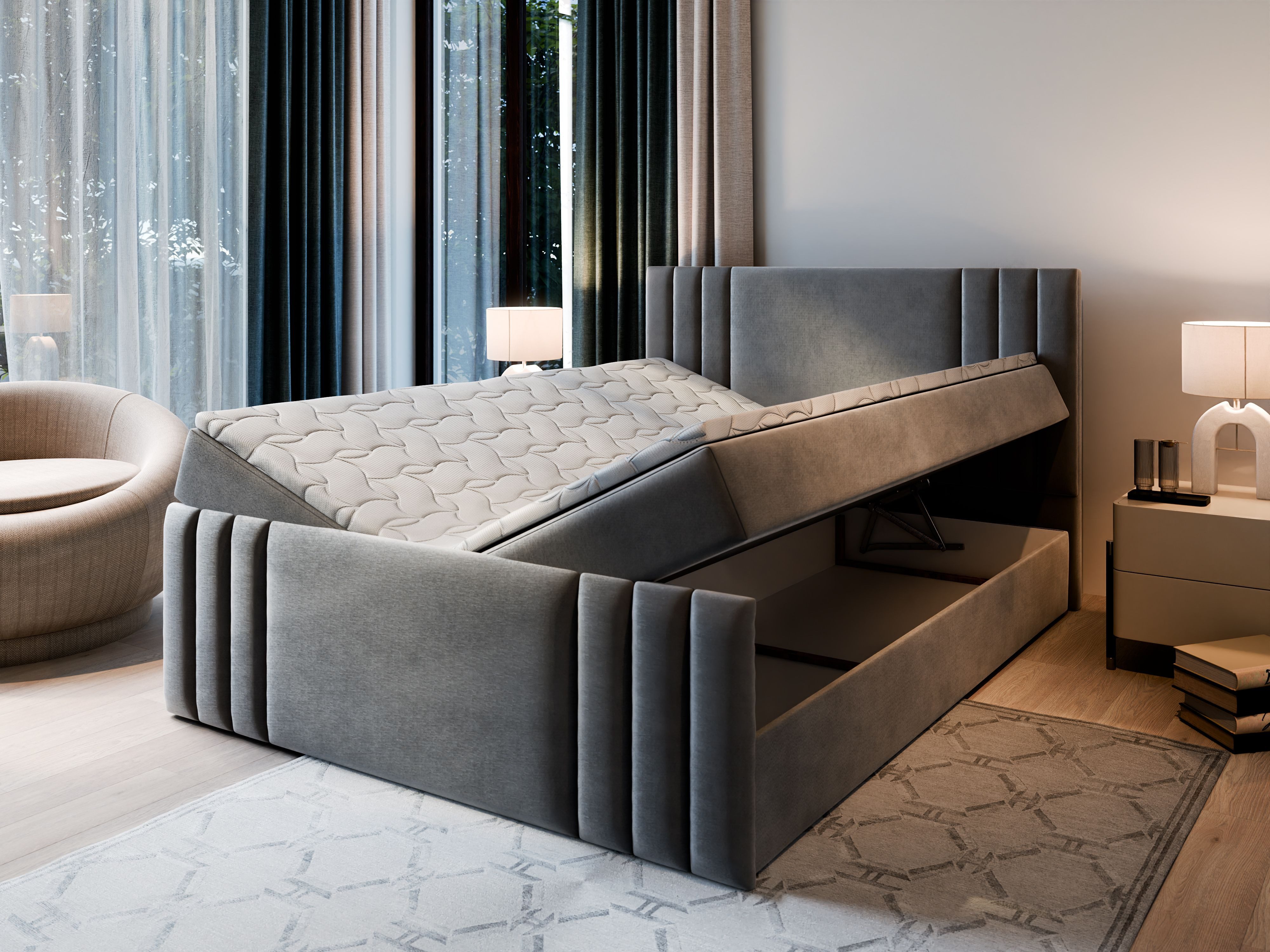 Masseno Boxbett KANES 140x200 cm mit Bonell Matratze und Topper, Doppelbett, Polsterbett mit Kopfteil, Boxspringbett
