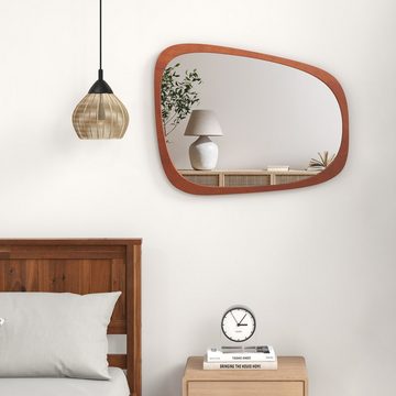 COSTWAY Wandspiegel, mit Holzrahmen & HD-Reflexion, asymmetrisch 68x53,5cm