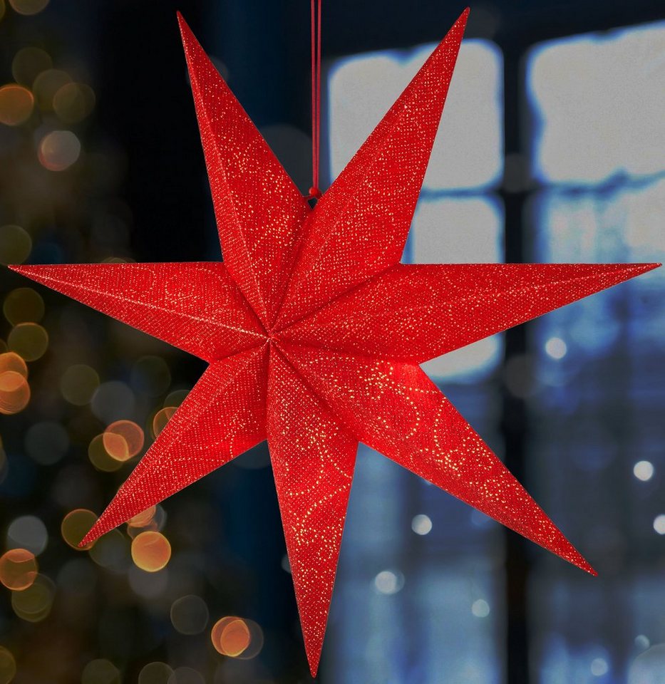 BRUBAKER Dekostern 60 cm Weihnachtsstern für Innen - Adventsstern mit E14  Fassung Hängend, 1 St., 3D Papierstern mit 3,5m Kabel - Fenster Stern  Weihnachten Leuchtstern