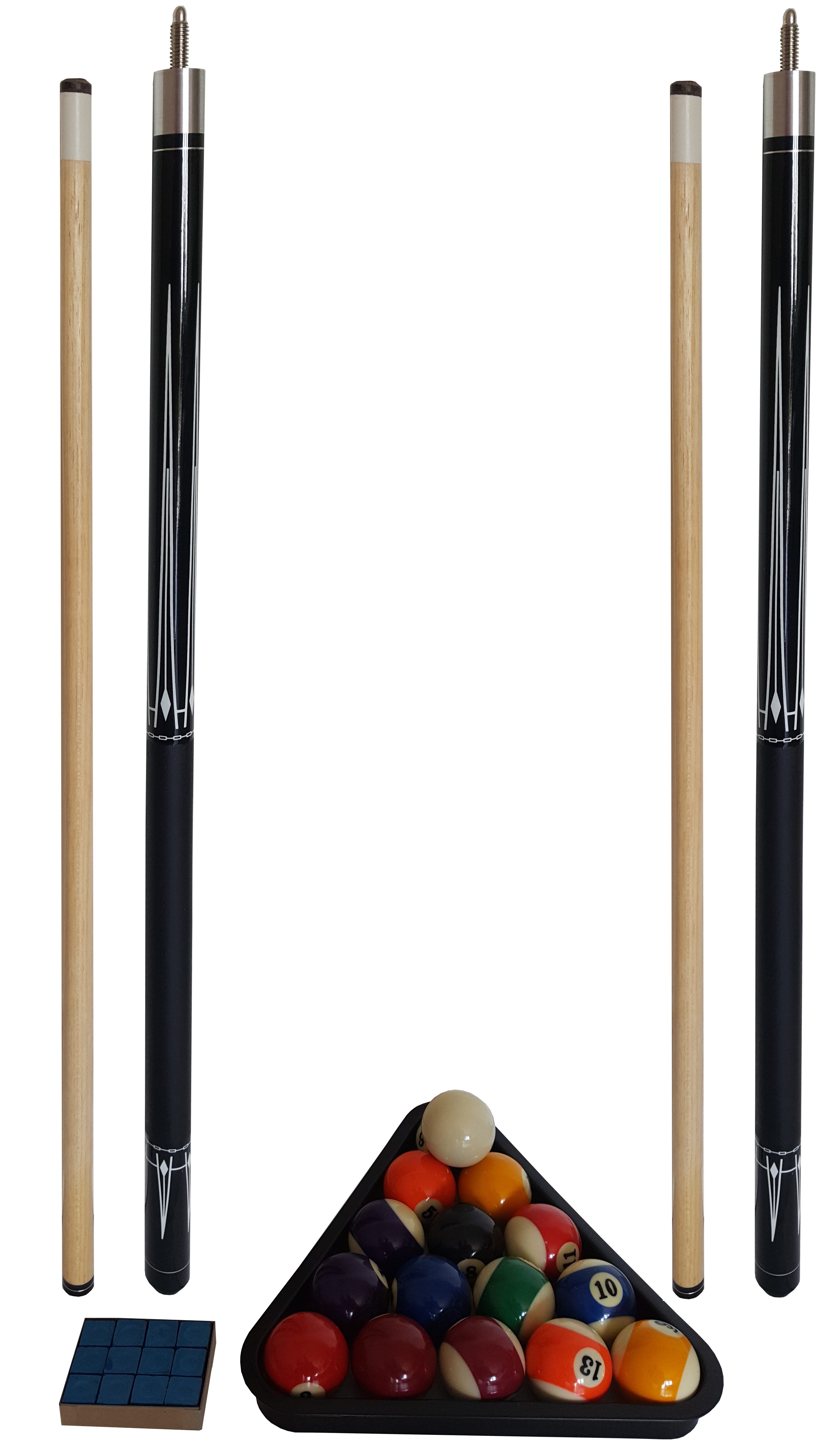 Billardqueue Billard Komplett Set - 2 Queues, 1 Satz Kugeln, Triangel, Kreide