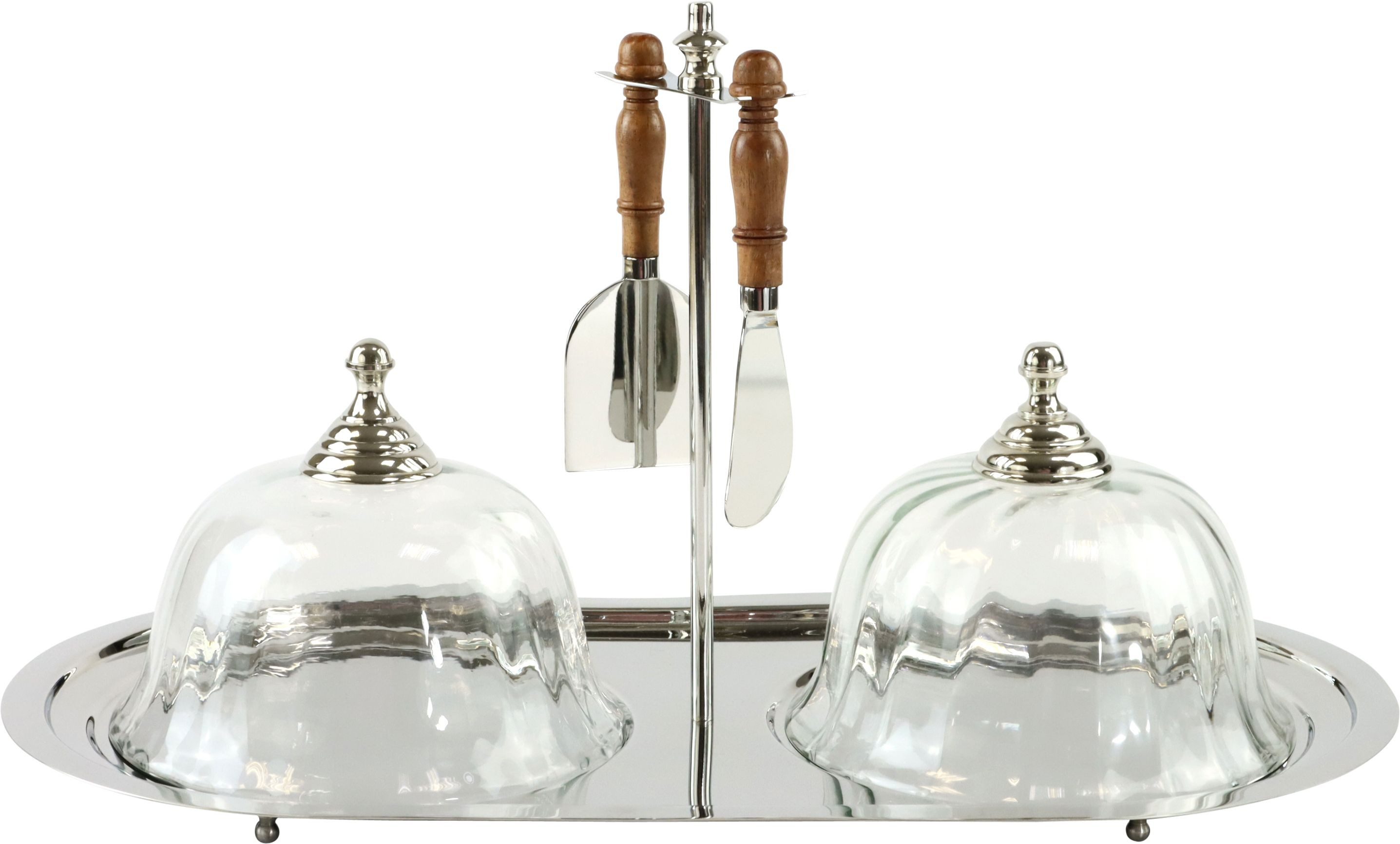 FURNARO Servier-Set Table, Glas, silberfarben, Glas, 45 x 23 x 26 cm