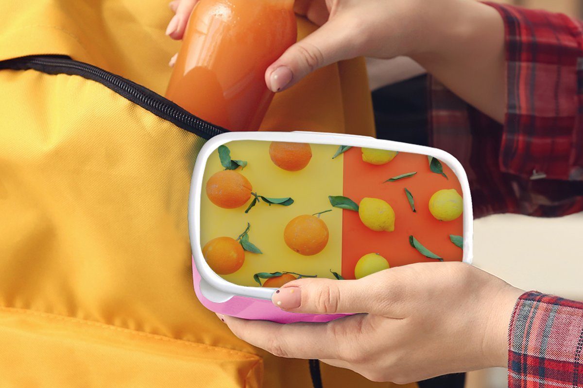 Kunststoff Mädchen, Erwachsene, (2-tlg), Kinder, Gelb, Zitrone - Lunchbox Brotbox MuchoWow Orange Brotdose Kunststoff, rosa - Snackbox, für