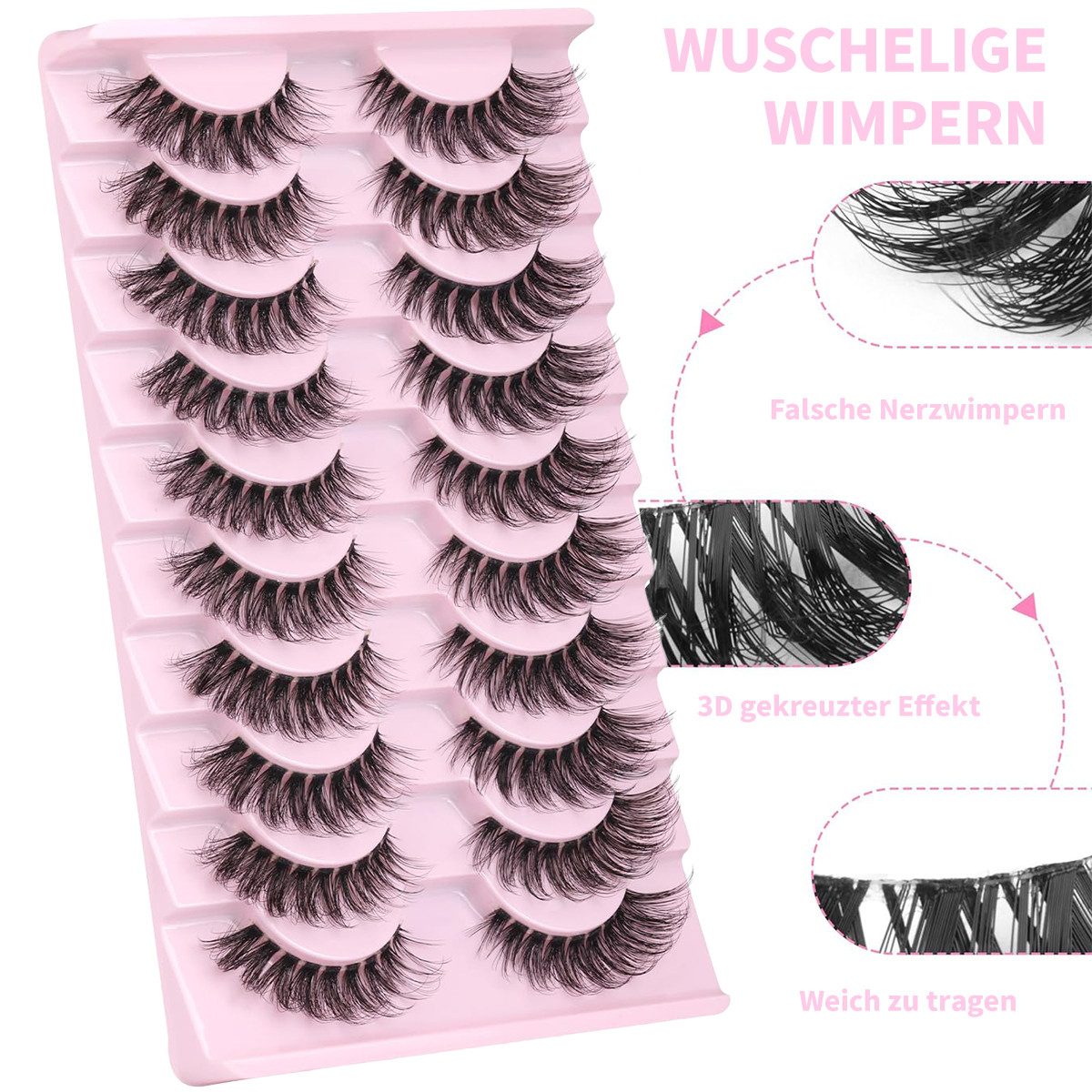 MOPUEA Bandwimpern Faux Mink Bandwimpern, 10 Paar aus seidigem Synthetik, Natürliches und elegantes Design, 10 tlg., Ultraleichtes und komfortables Wimpernband