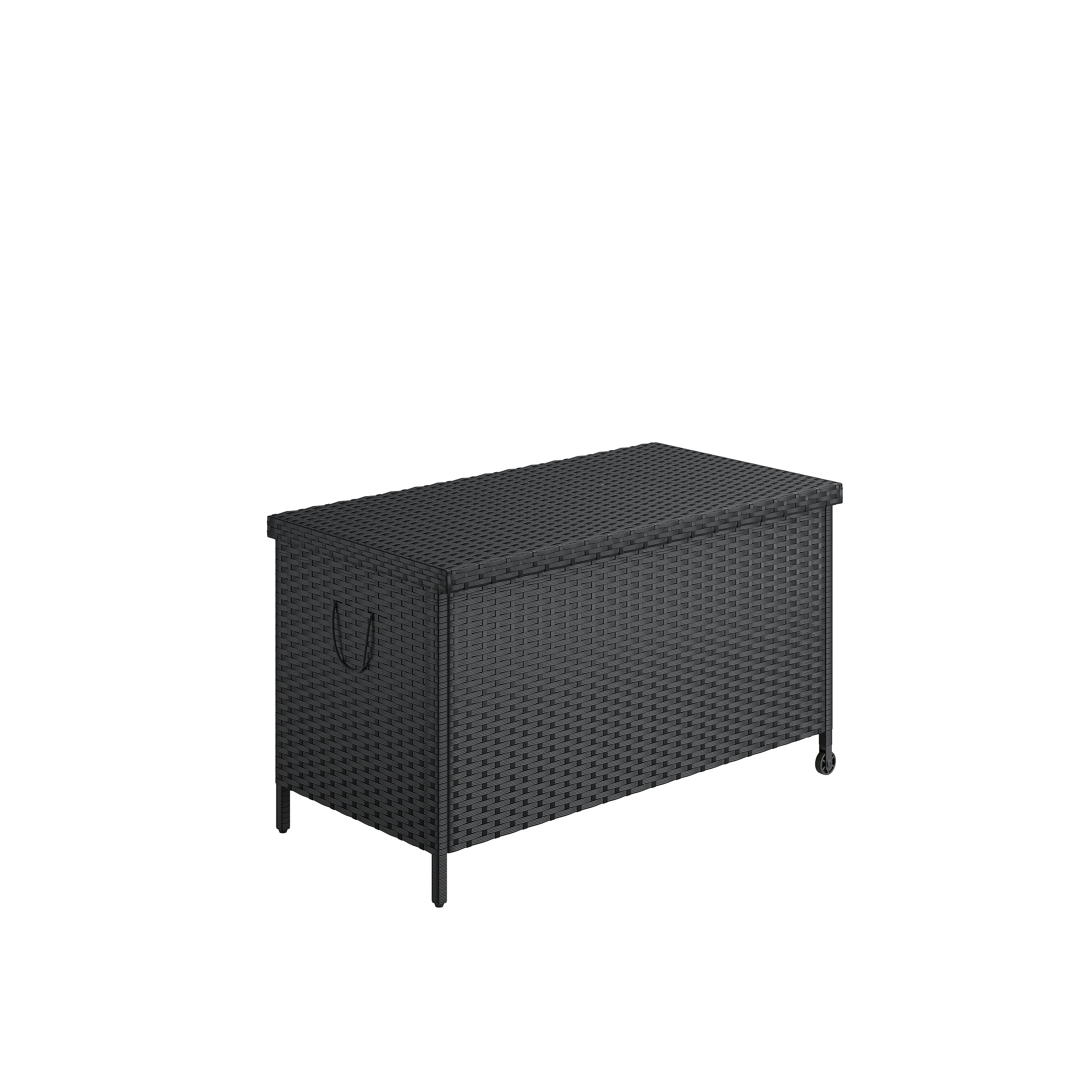 STEELSØN Aufbewahrungsbox Serion Gartenkiste aus Polyrattan (schwarz, 110 x 55 x 60 cm, mit Rollen), herausnehmbare Innenplane, wetterfeste Gartenbox mit Metallgestell