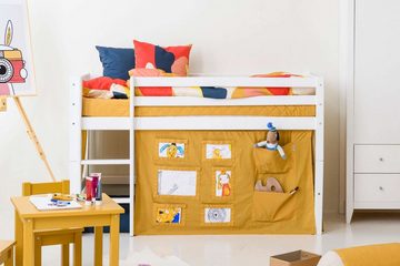 Hoppekids Hochbett ECO Dream, Kinderbett, Spielbett, Halbhohes Bett aus Massivholz inkl. Vorhang-Set Creator Gelb, Bettgröße & Matratze wählbar
