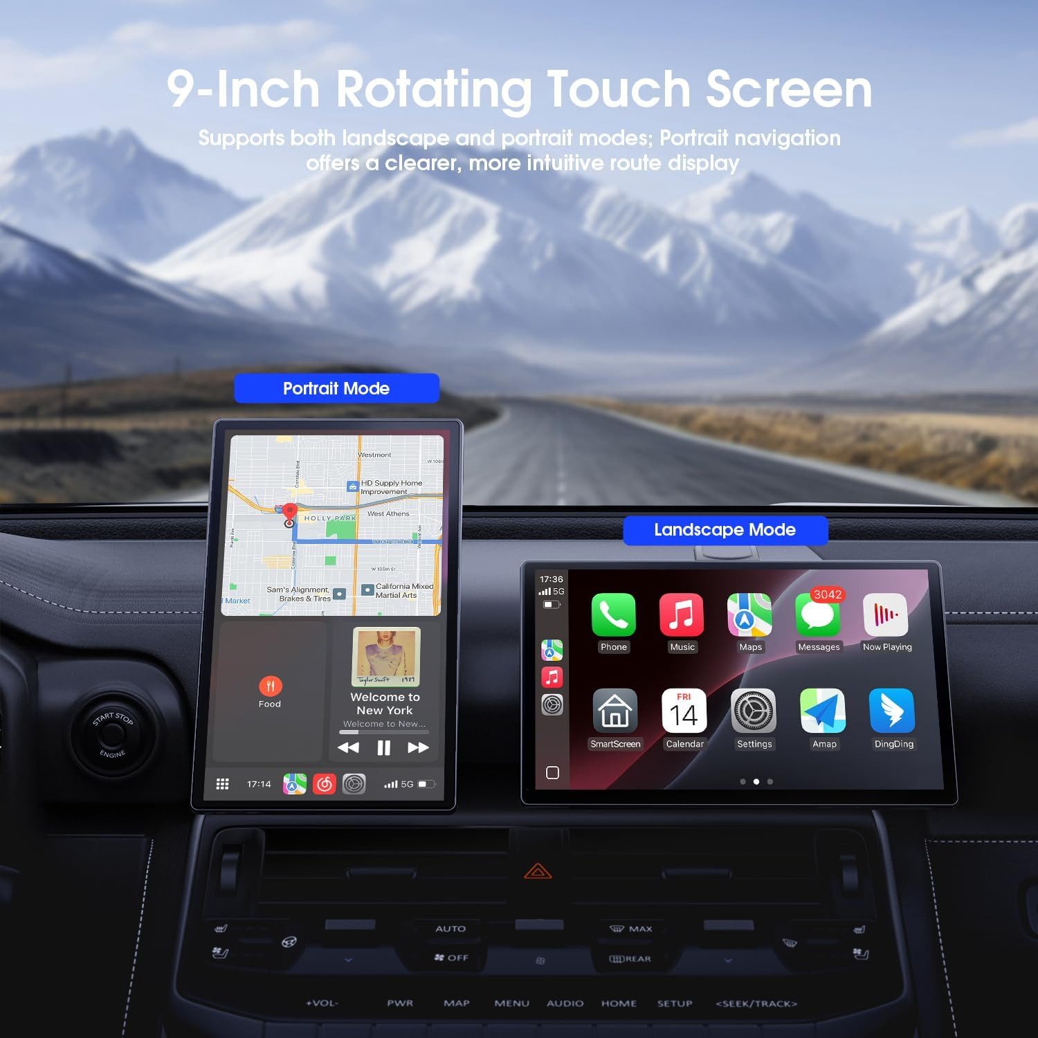 TWUFY Display Autoradio, 9 Zoll HD Apple CarPlay & Android Auto für Auto Navigationsgerät (Lautsprecher/FM/Aux/Bluetooth, OTA-Updates, GPS-Navigation, OTA-Updates,Rückfahrkamera)