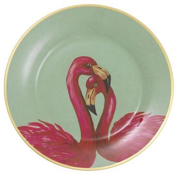 Casa Padrino Dekoobjekt Deko Porzellan Wandteller 8er Set Flamingos & Federn Mehrfarbig / Gold Ø 27 cm - Luxus Wanddeko