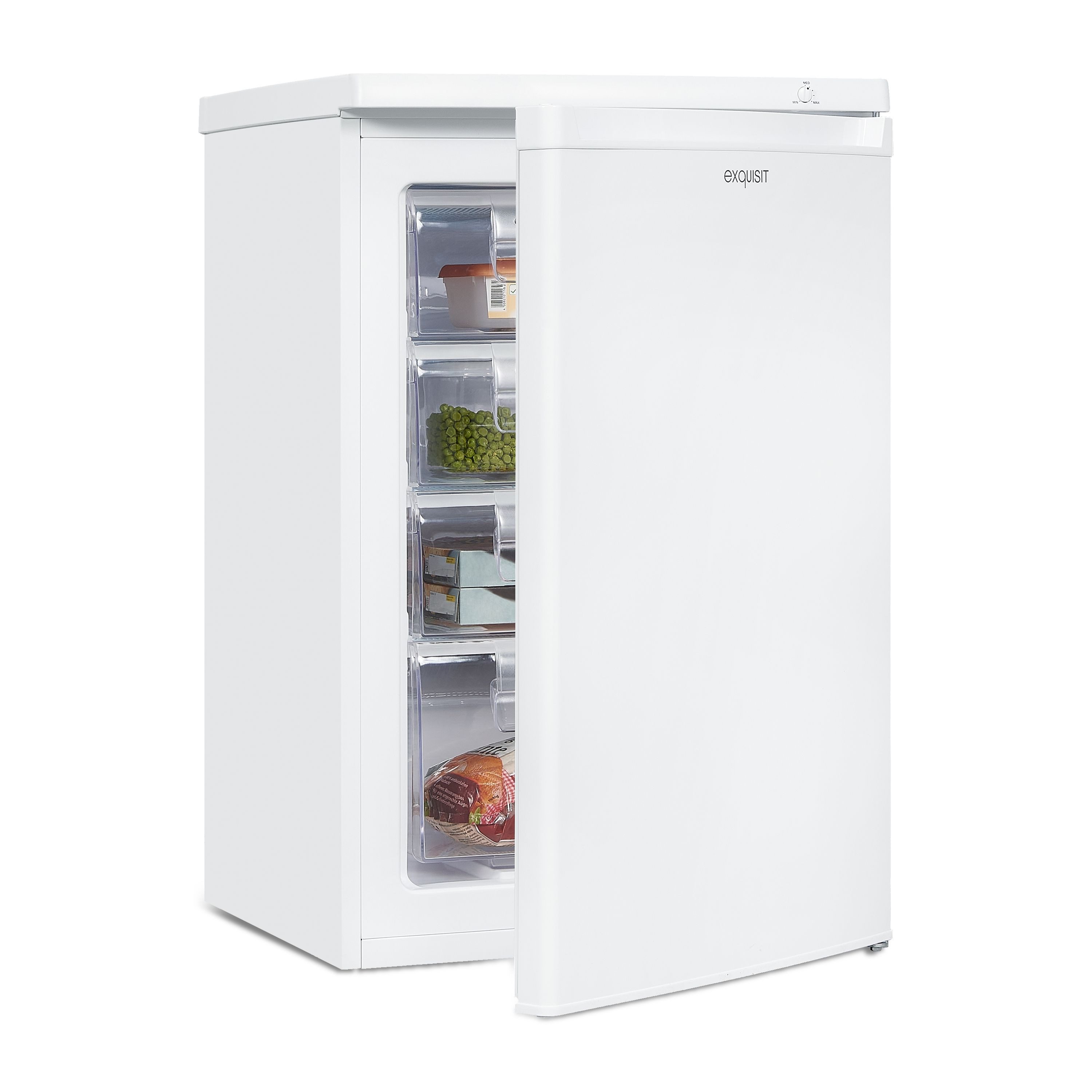 exquisit Gefrierschrank GS512-040E, 85.5 cm hoch, 55 cm breit, 91 Liter, 4 Gefrierschubladen, 4-Sterne-Gefrierfach, Geräuscharm