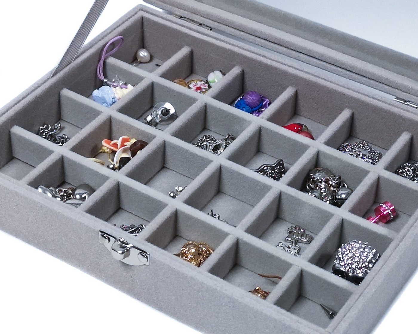 Thumbnail - Yudu Aufbewahrungsbox Schmucktablett Schmucklade Schmuckkästchen mit Glasdeckel grau