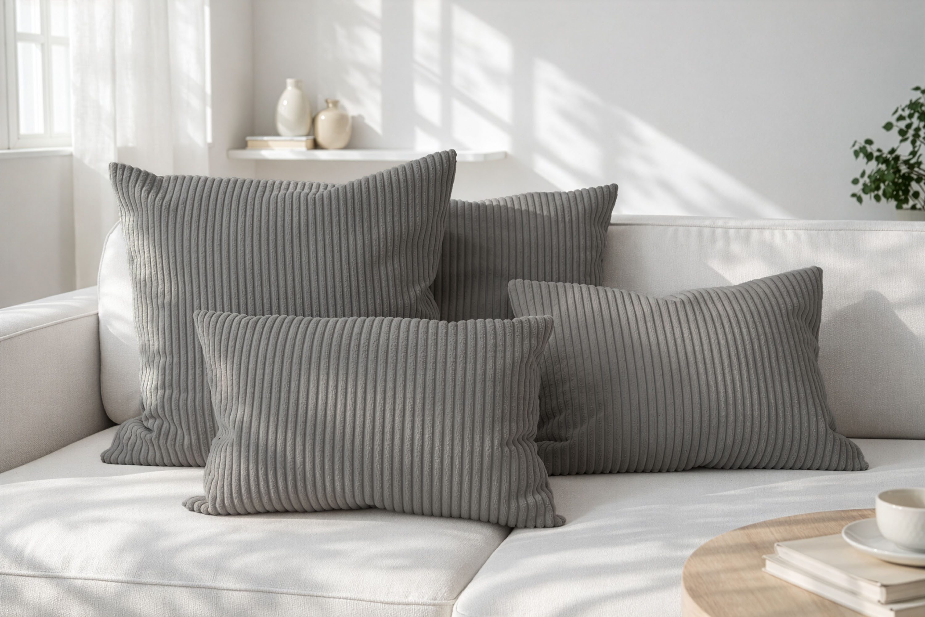 Amilian Dekokissen Sofakissen Cord-Optik 4er Set mit Füllung 2x 40x40 + 2x 35x45 cm, mit Füllung, Hotelverschluss, formstabil