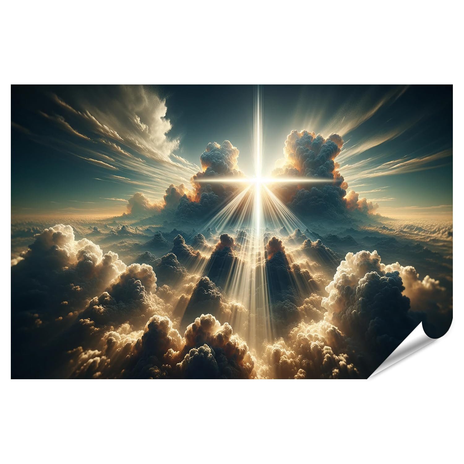 islandburner Poster Ruhige Jesus Christus Figur traditionell Kreuz Sonnenstrahl Durchbruch
