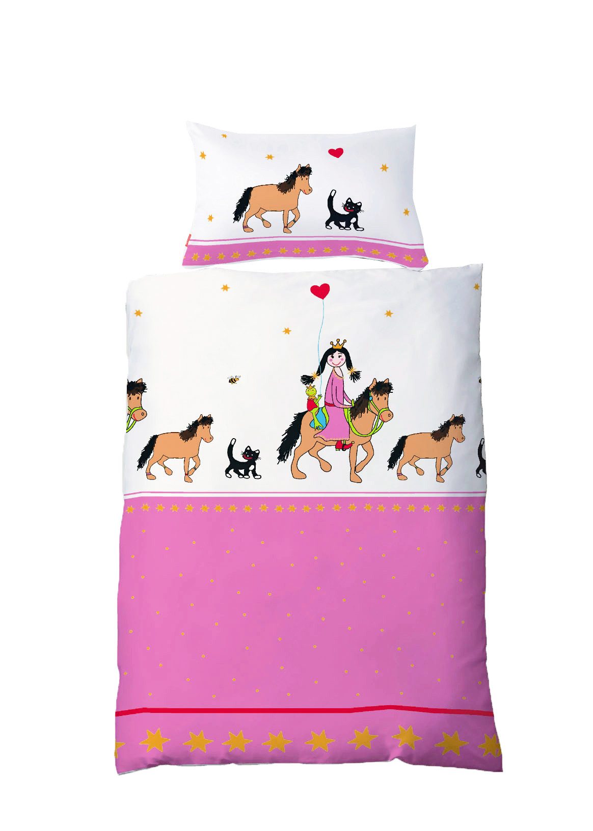 Babybettwäsche 100x135cm Prinzessin Pferd Pink Weiß Fleuresse