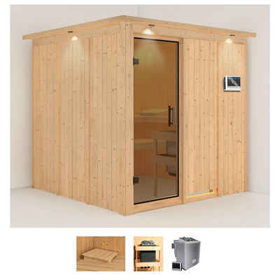 Karibu Sauna Romina, BxTxH: 210 x 210 x 202 cm, 68 mm, (Set) 9-kW-Bio-Ofen mit externer Steuerung